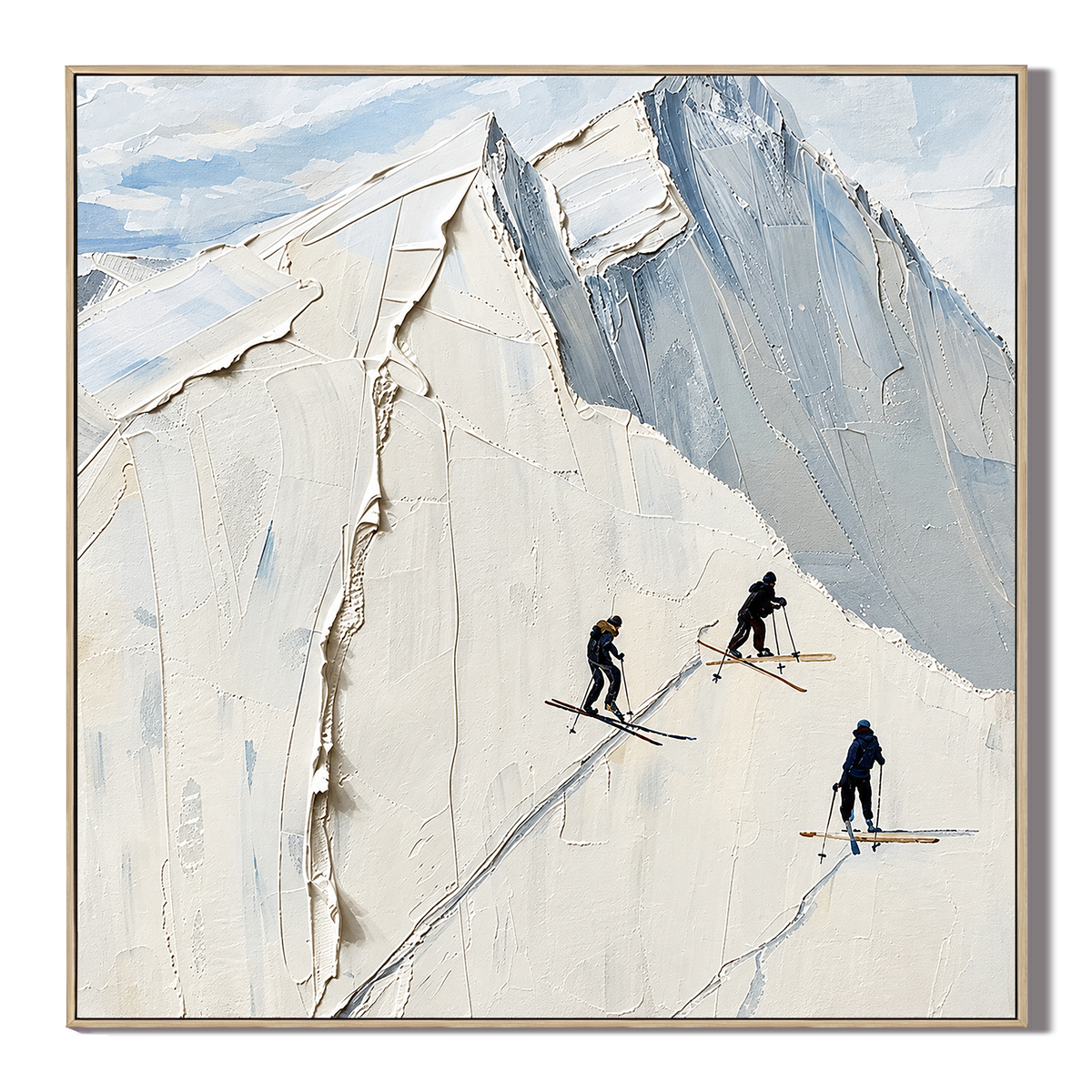 "Alpine Silence" – Minimalist Textured Mountain Skiing Impasto Canvas Oil Painting