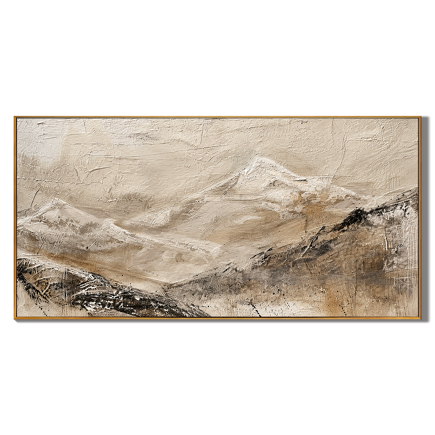 “Silent Mountain Trace” – Wabi-Sabi Beige Abstract Landscape Hand-Painted Canvas Art