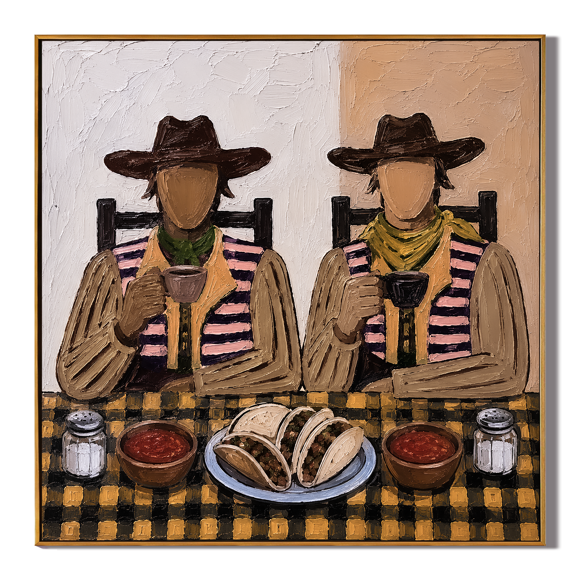 "Taco Companions" – Vintage Western Dining Textured Oil Painting
