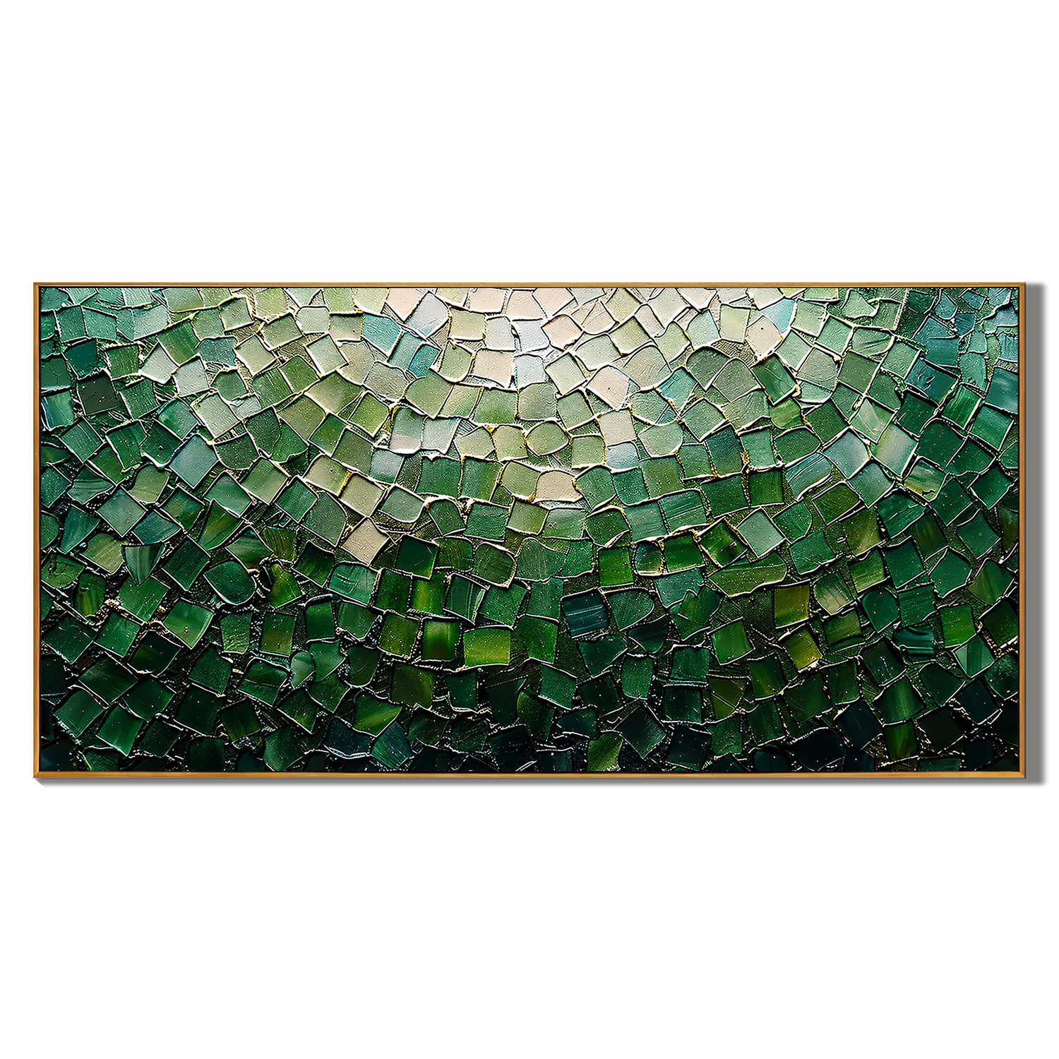 “Emerald Mosaic Light” – Green Abstract Impasto Oil Painting