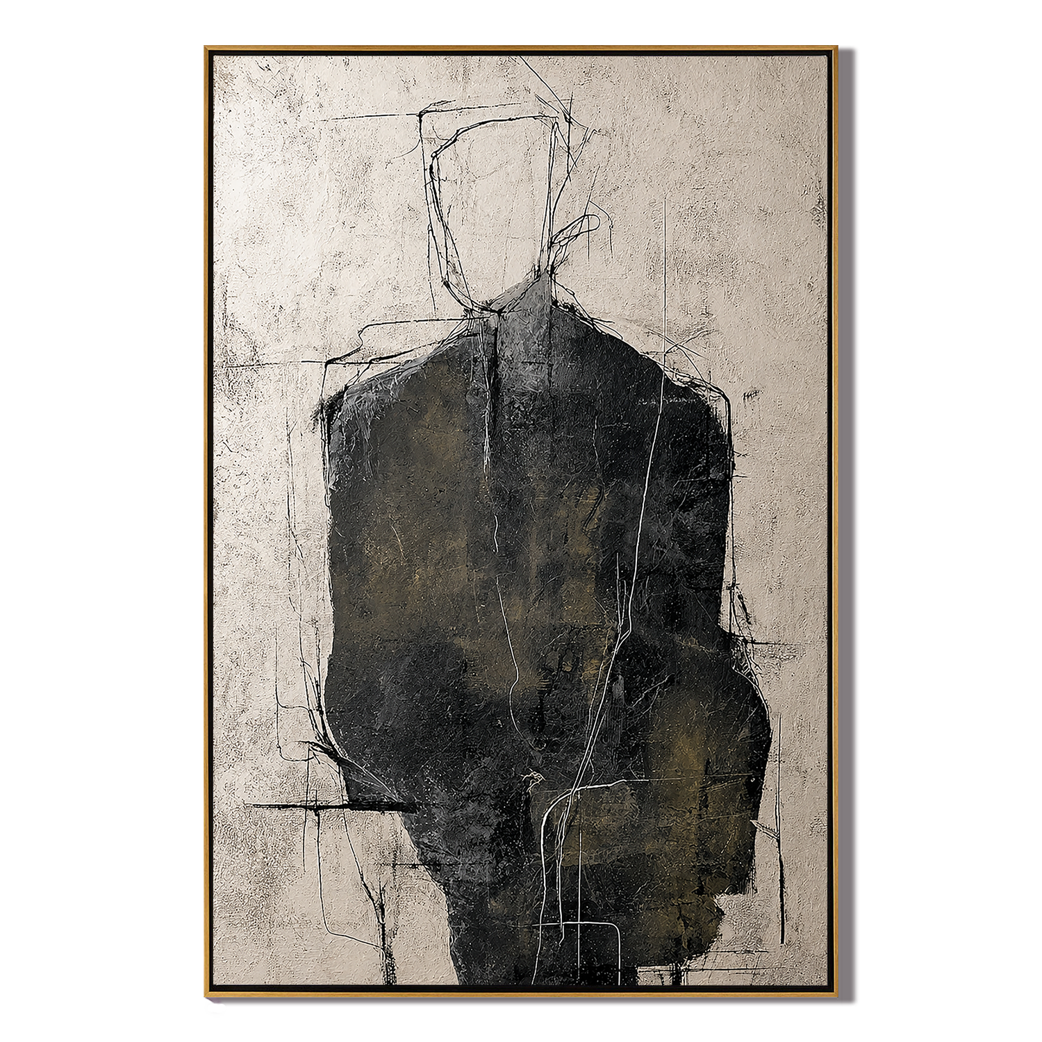 "The Quiet Figure" – Abstract Black Figure Portrait Textured Painting