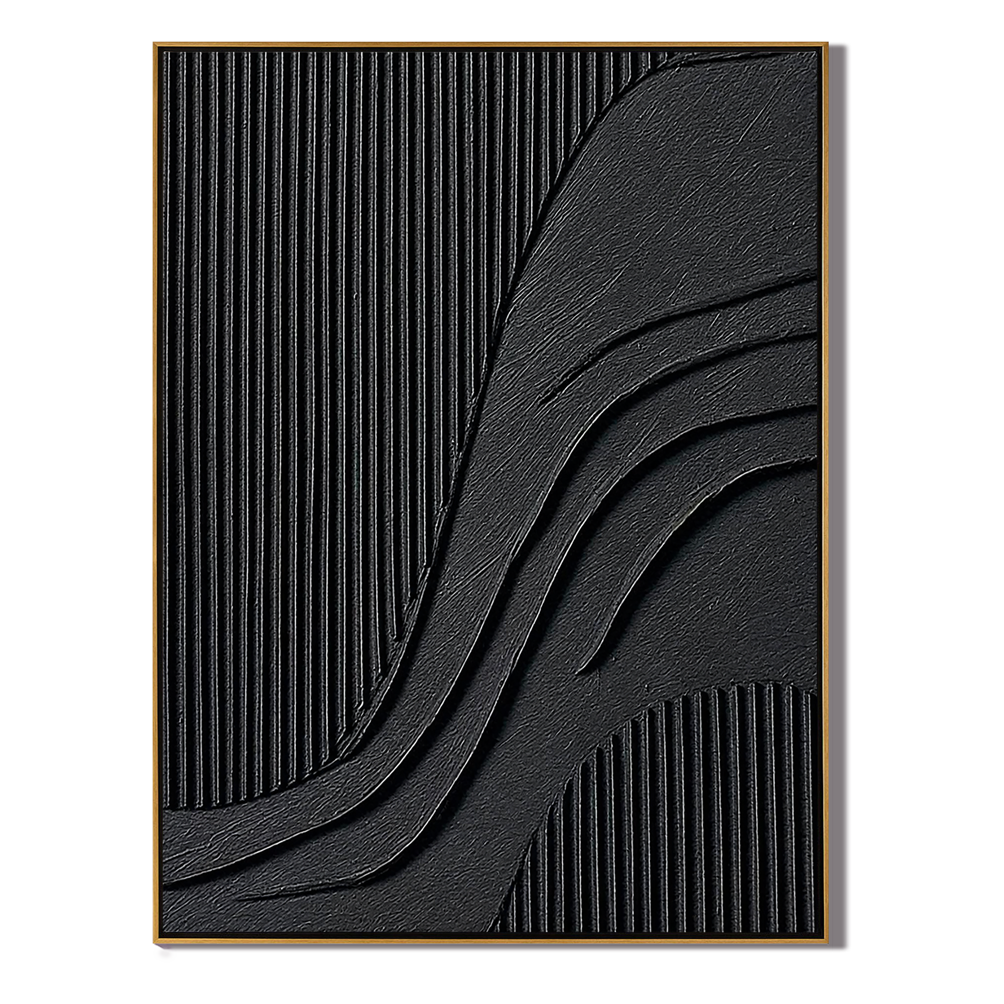 "Noir Rhythm" – Black Geometric Textured Abstract Painting