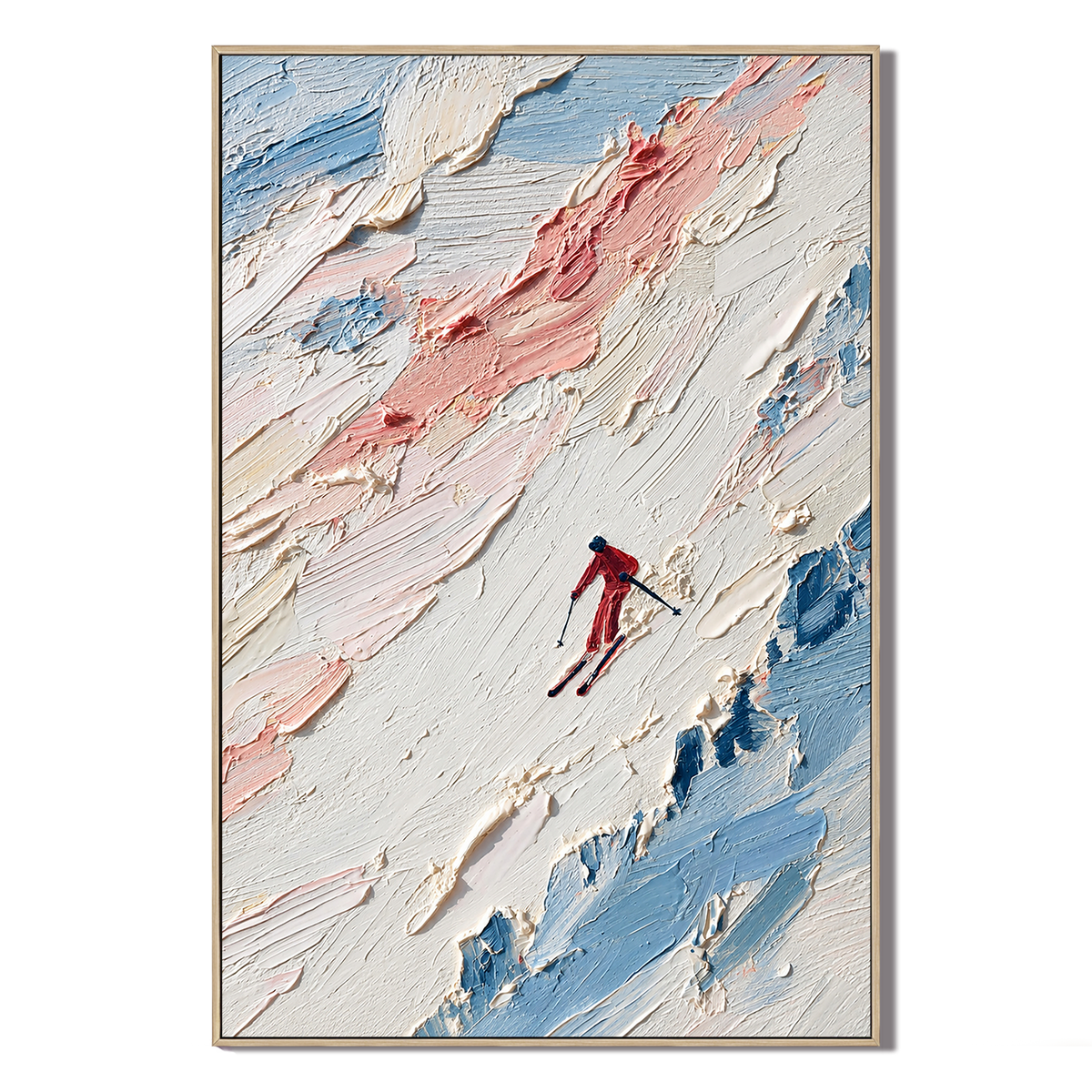 "Crimson Descent" – Textured Impasto Solo Skier Canvas Painting