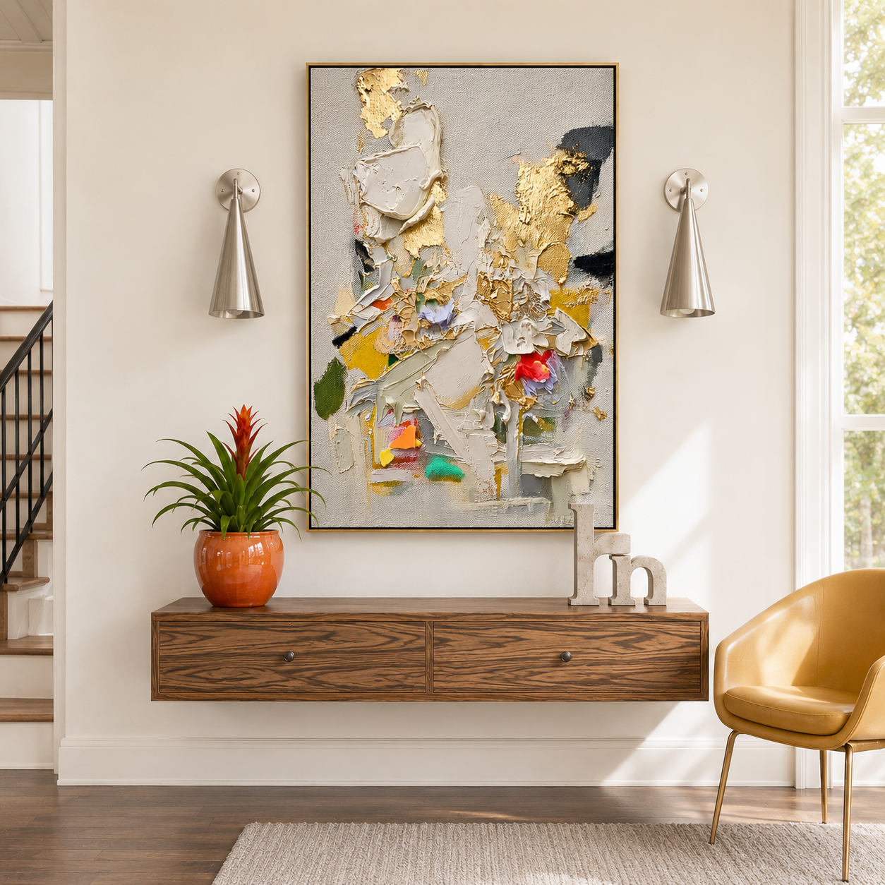 "Golden Bloom Fragments" – Colorful Textured Abstract Painting