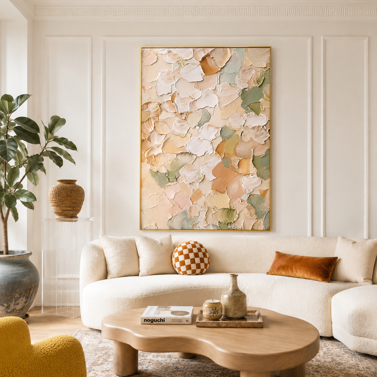 "Soft Petal Reverie" – Pastel Cream Textured Abstract Painting