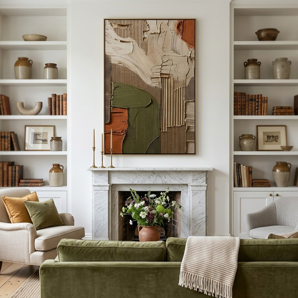 "Earthen Facade" – Olive Green Terracotta Textured Abstract Painting
