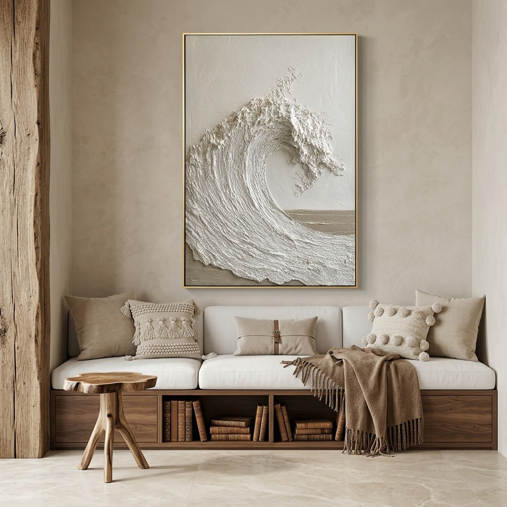 "Silent Crest" – Wabi Sabi White Wave Textured Painting