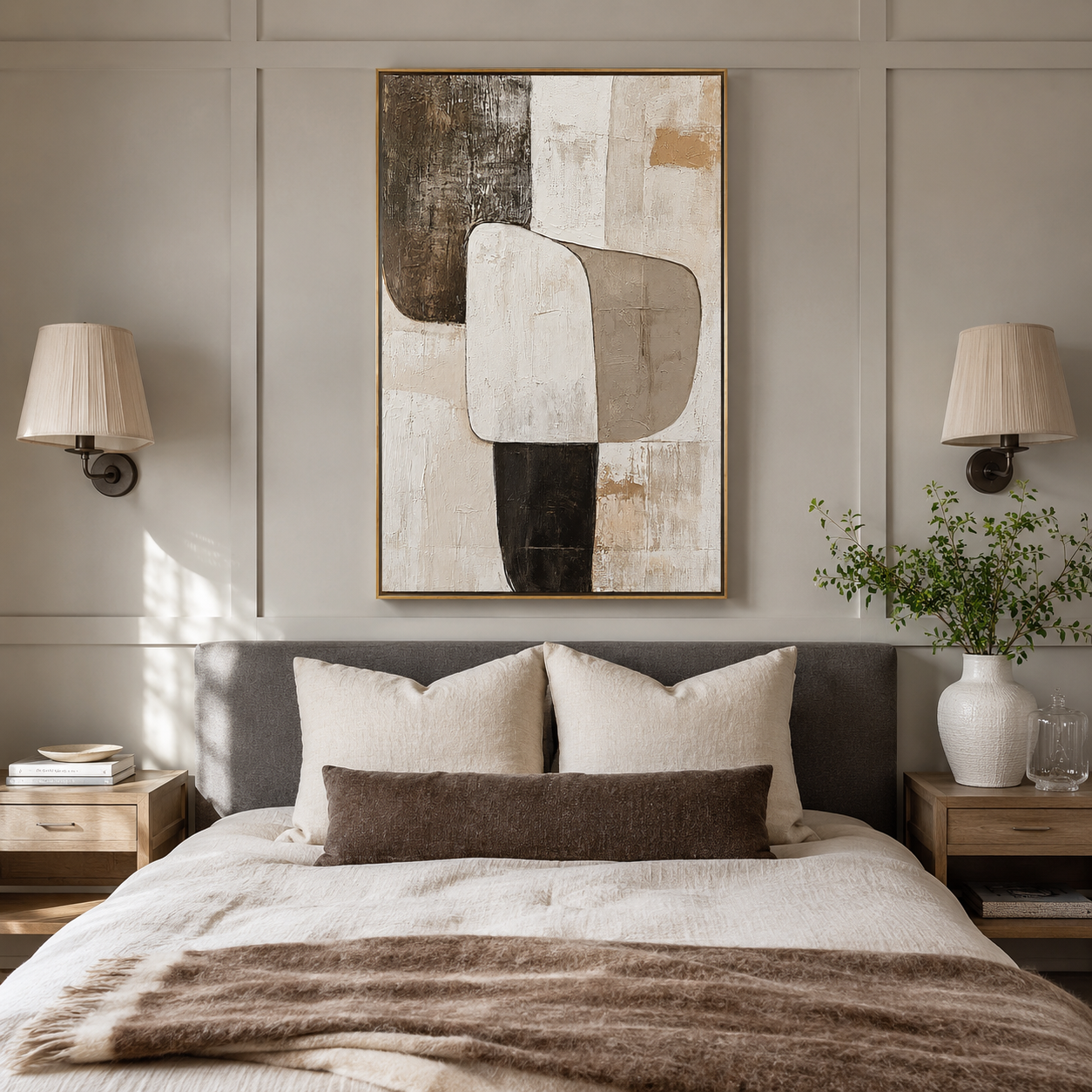 "Earthen Balance" – Organic Geometric Neutral Abstract Painting
