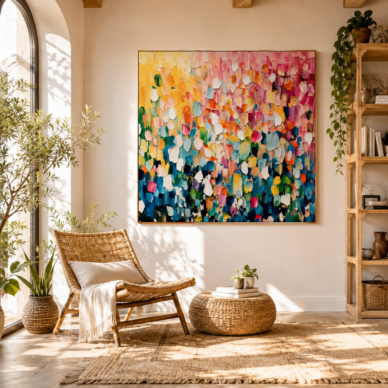 "Blooming Celebration" – Colorful Floral Abstract Textured Painting