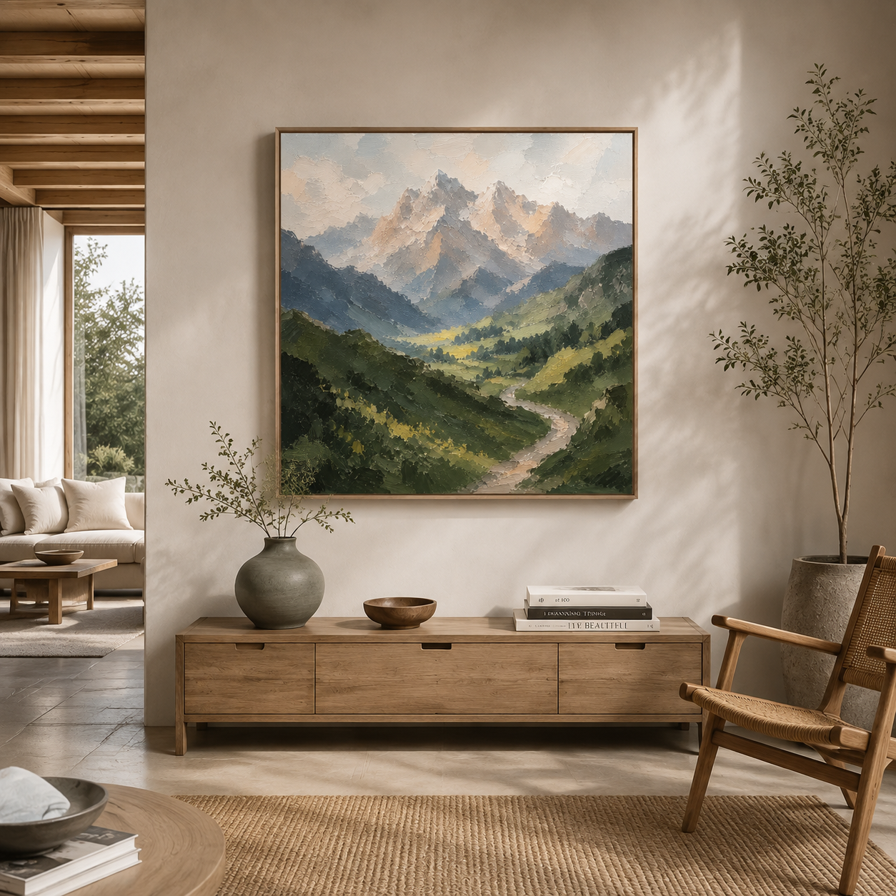"Eternal Echoes" – Majestic Impasto Palette Knife Mountain Landscape Oil Painting
