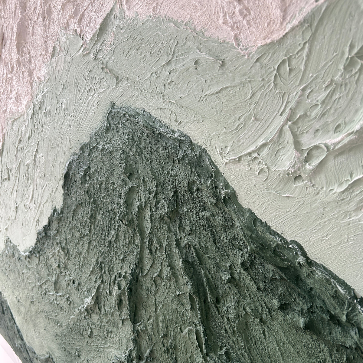 “Verdant Stillness” – Green Mountain Wabi Sabi Impasto Oil Painting