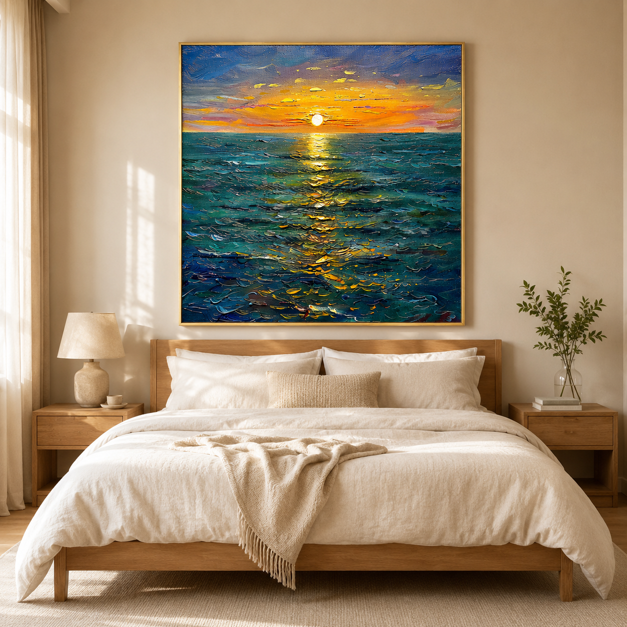 "Golden Horizon" – Ocean Sunset Textured Oil Painting