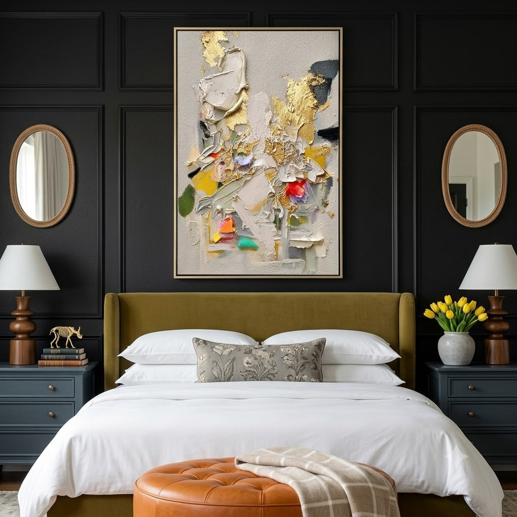 "Golden Bloom Fragments" – Colorful Textured Abstract Painting