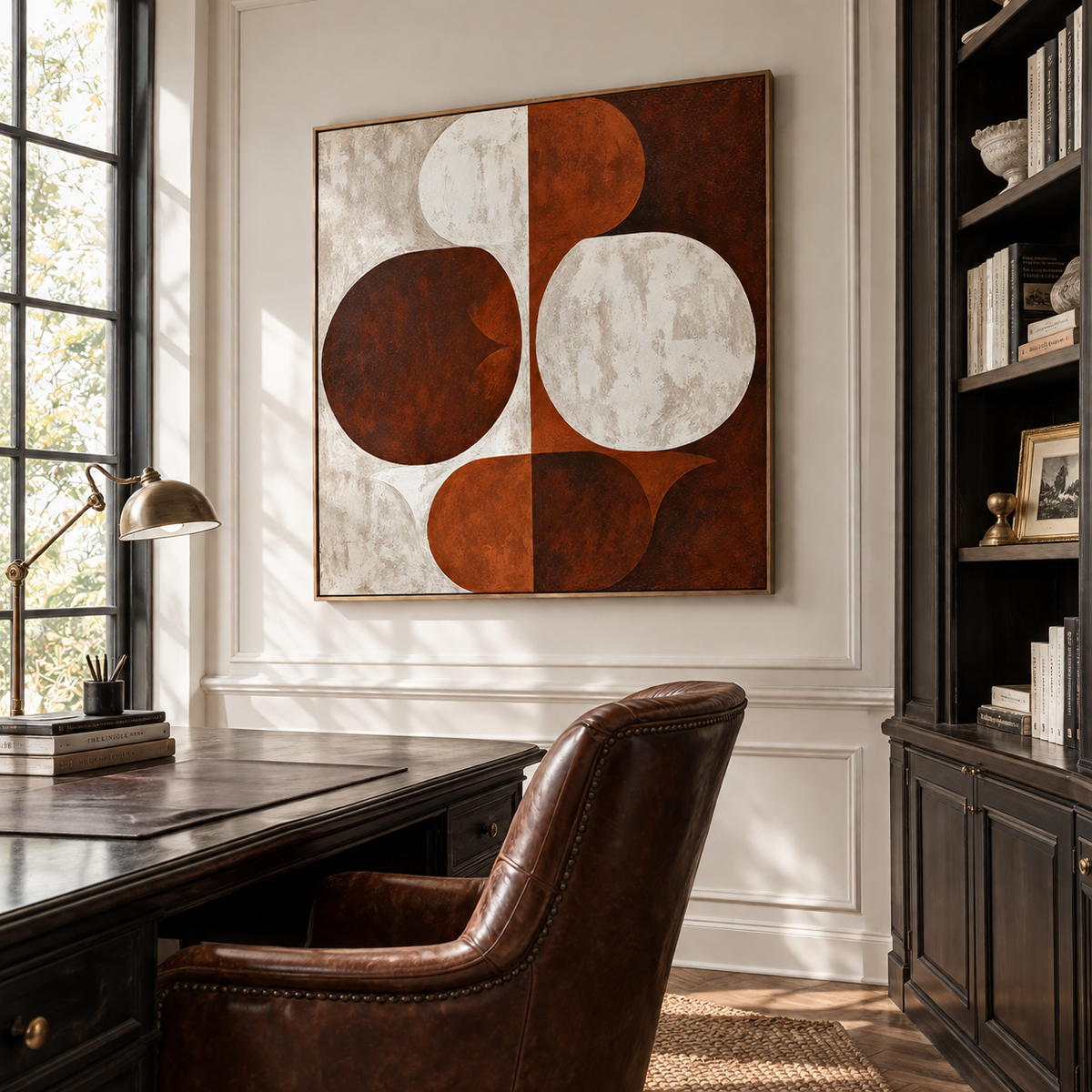 "Dual Equilibrium" – Mid-Century Terracotta Geometric Abstract Acrylic Painting