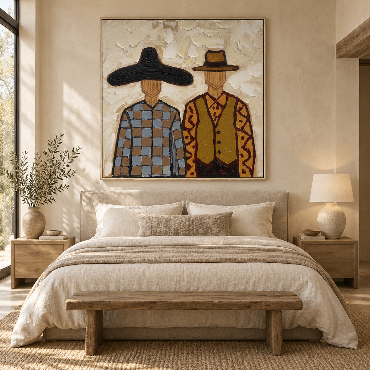 “Ranchside Brothers” – Vintage Western Cowboy Textured Oil Painting