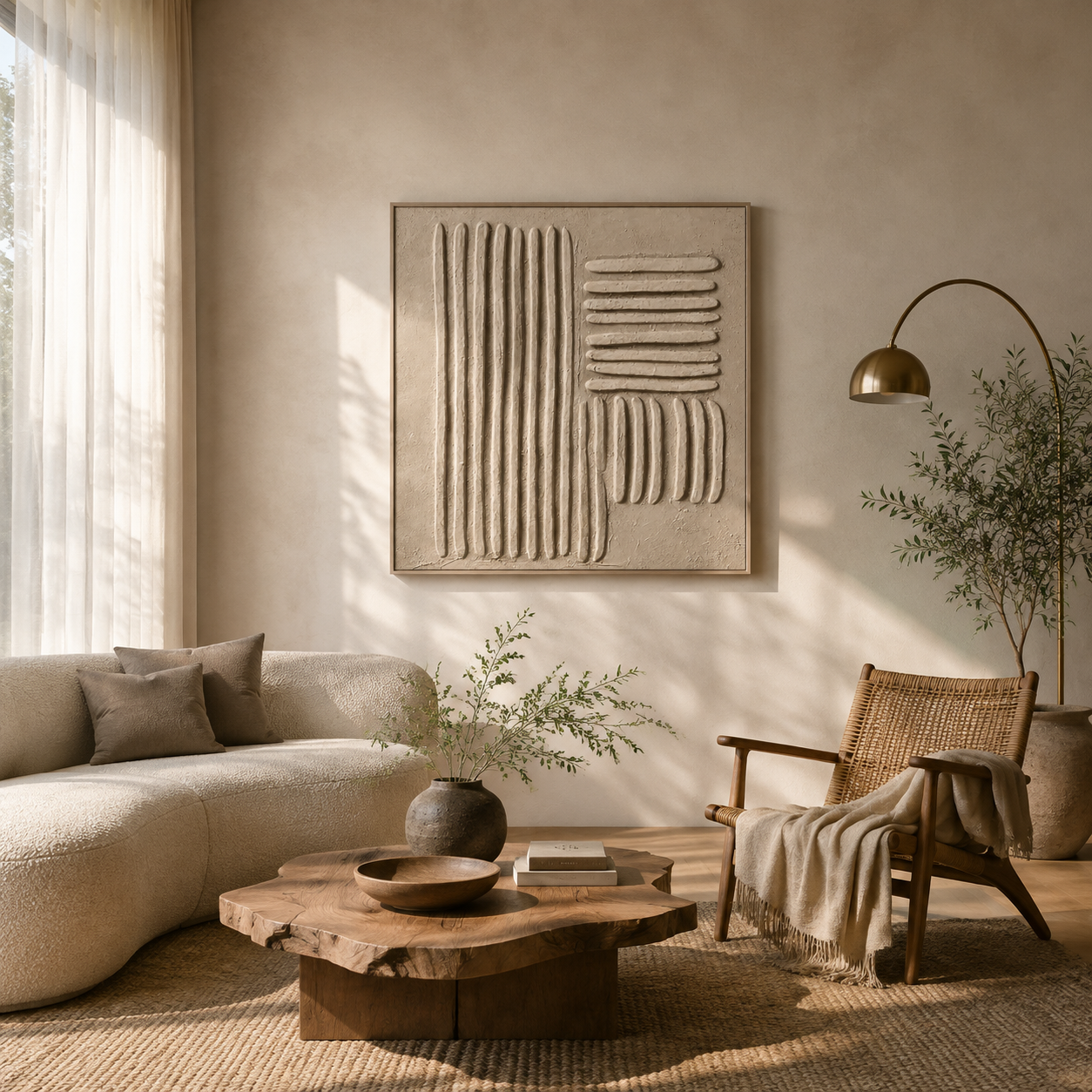 "Tranquil Resonance" – Wabi-Sabi Beige Textured Acrylic Painting