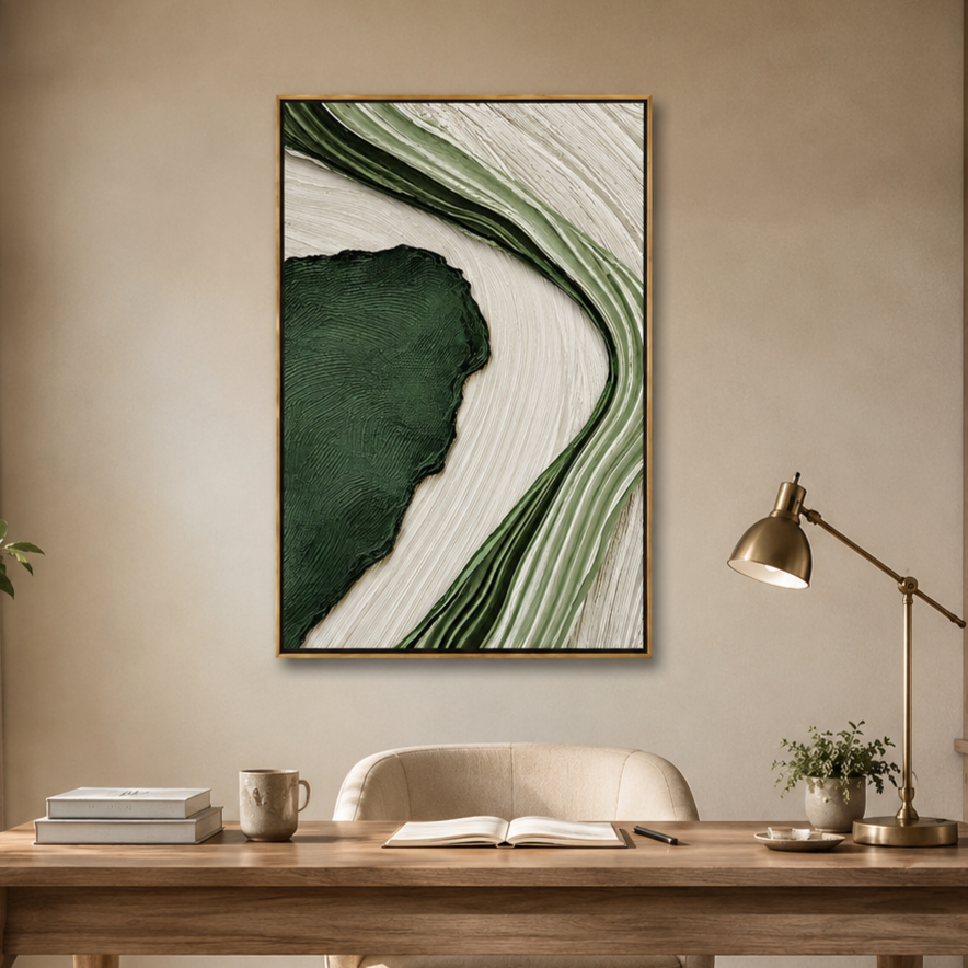 "Forest Current" – Green Wabi Sabi Textured Abstract Painting