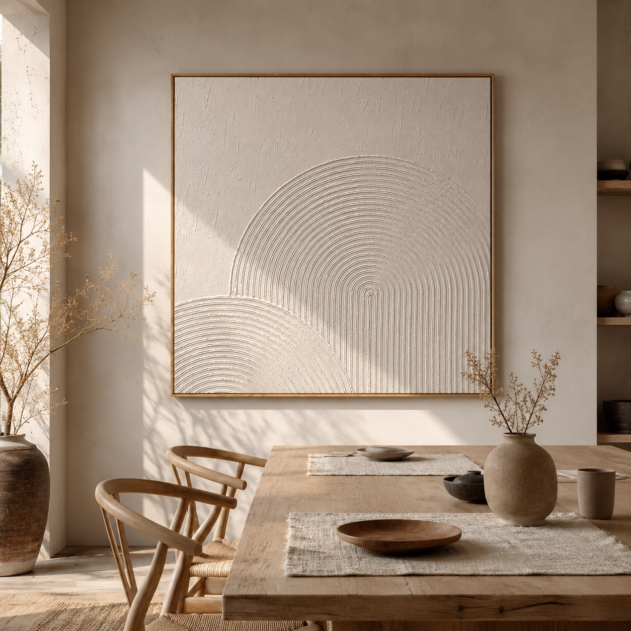 "Arched Stillness" – Wabi Sabi Cream Geometric Textured Painting