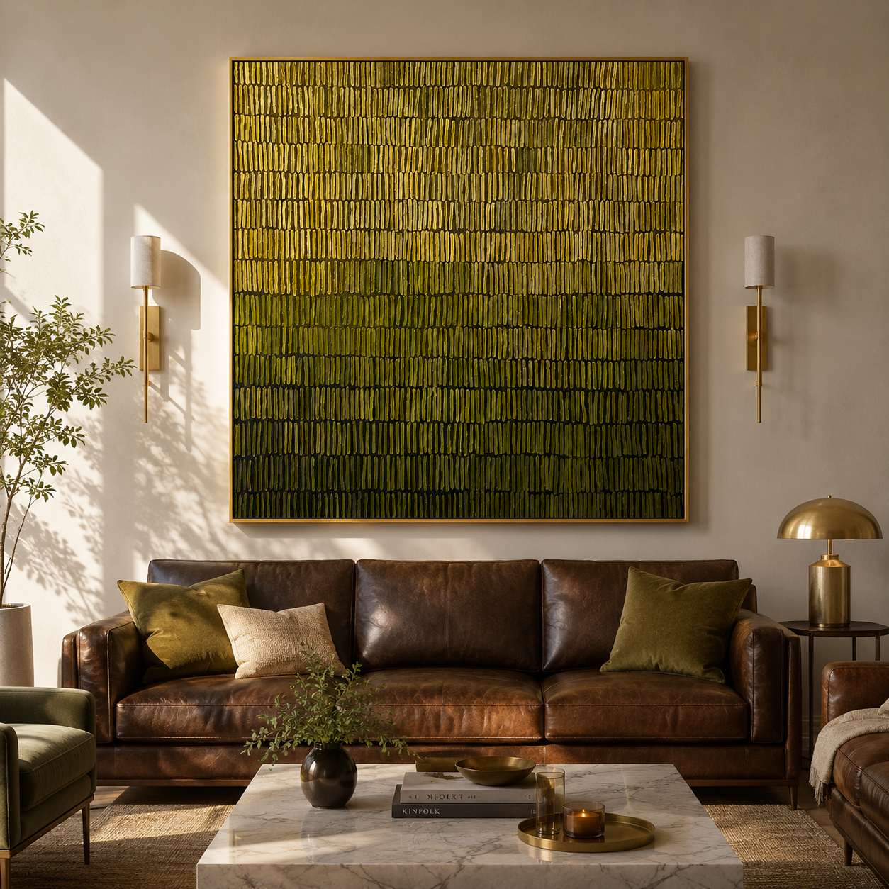 "Moss Rhythm" – Olive Green Textured Pattern Painting