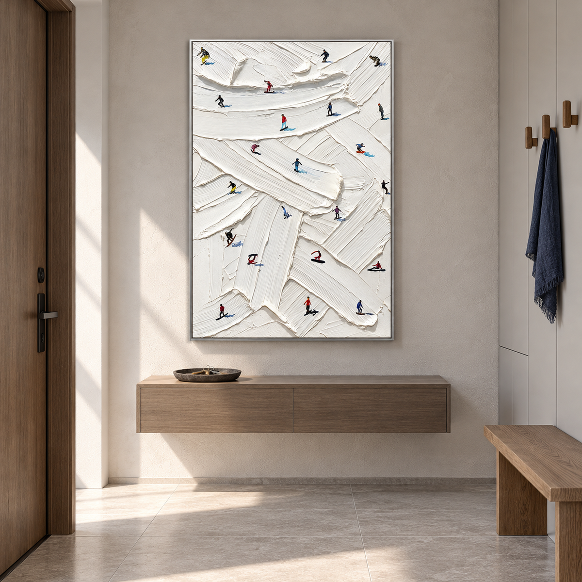 "Frozen Dynamics" – Abstract Impasto Skiers Canvas Painting