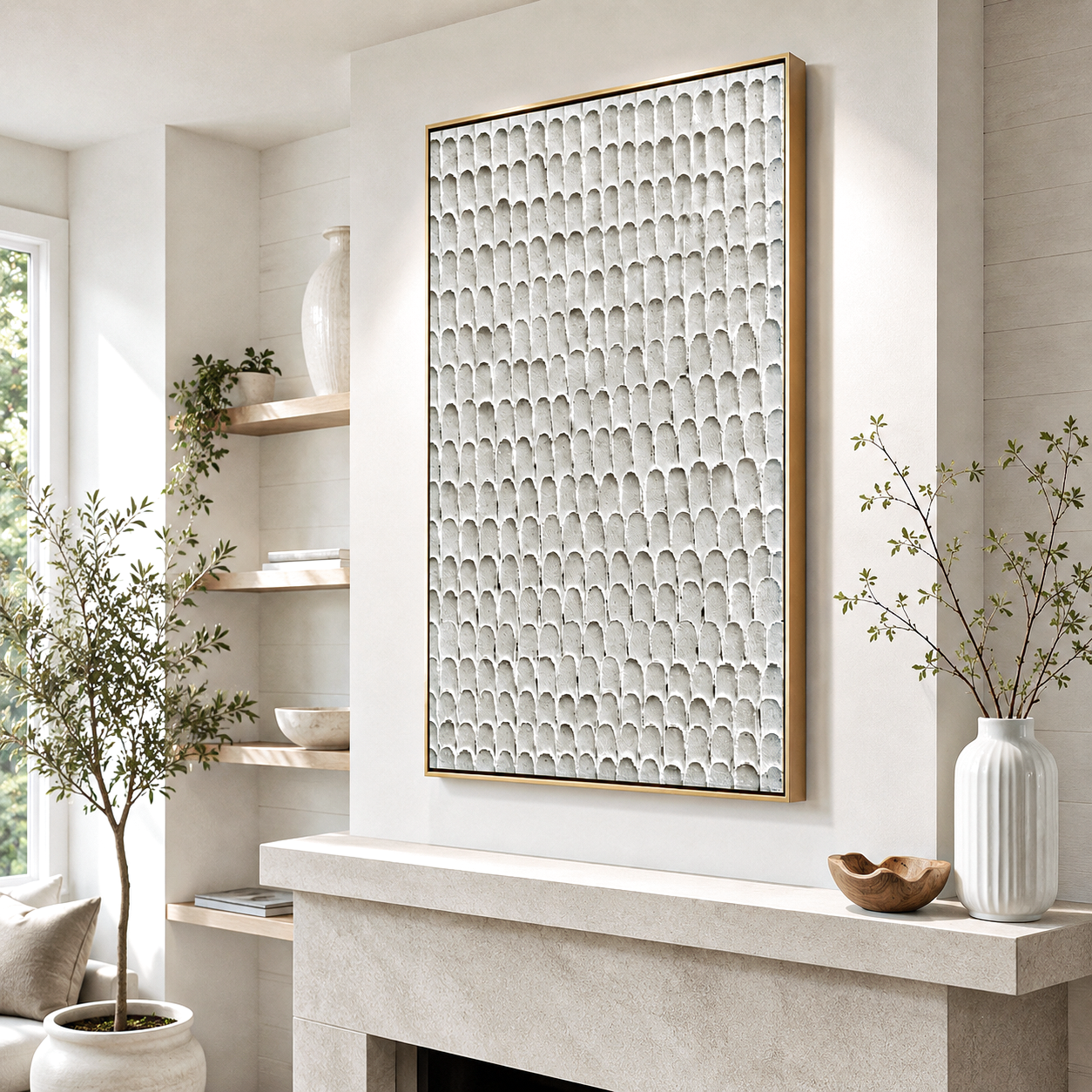 "Serene Scales" – Wabi Sabi White Textured Pattern Painting