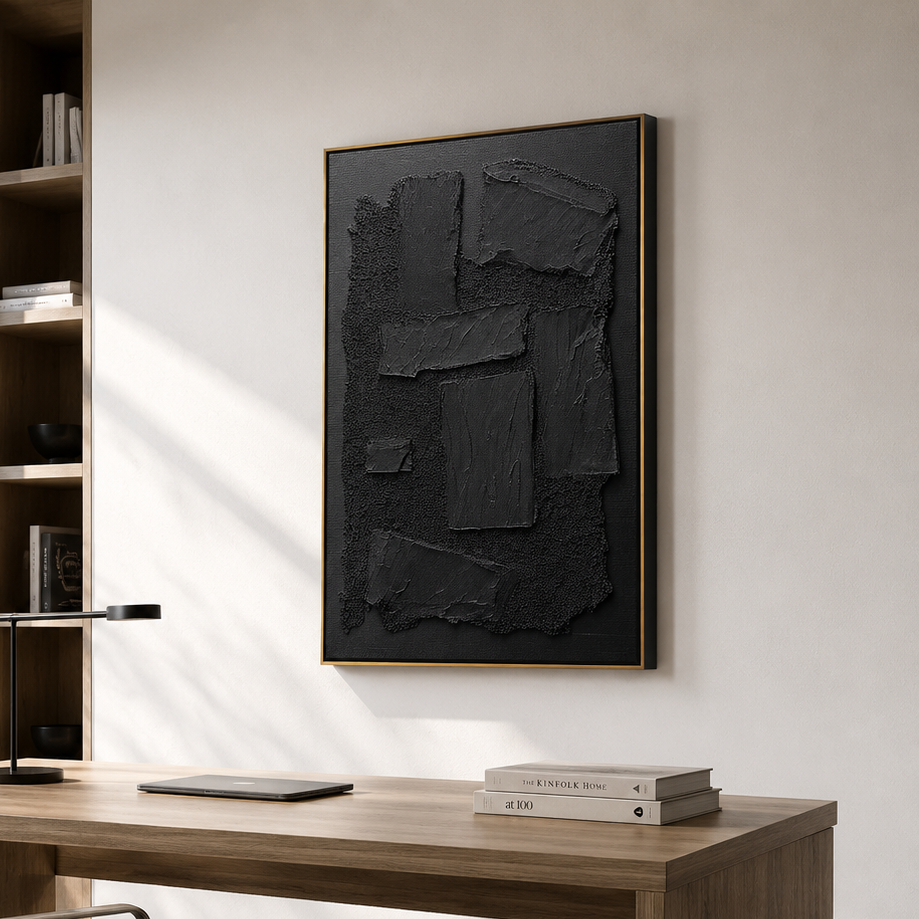 "Shadow Relic" – Black Wabi Sabi Abstract Textured Wall Art