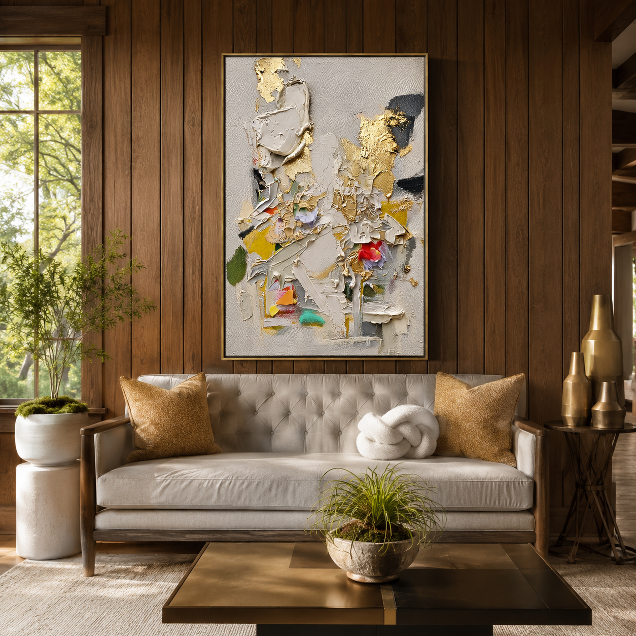 "Golden Bloom Fragments" – Colorful Textured Abstract Painting