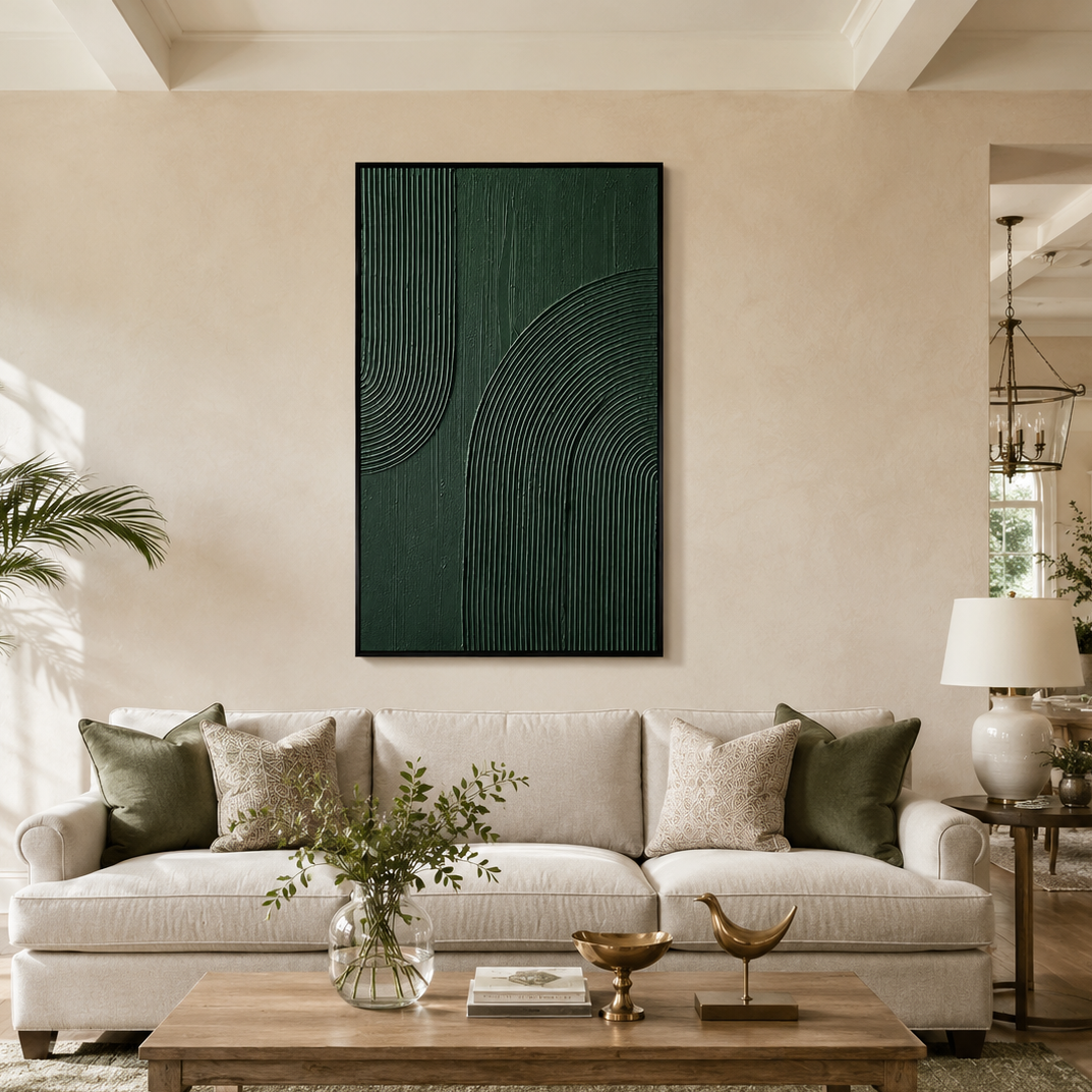"Verdant Arc" – Green Wabi Sabi Abstract Textured Wall Art