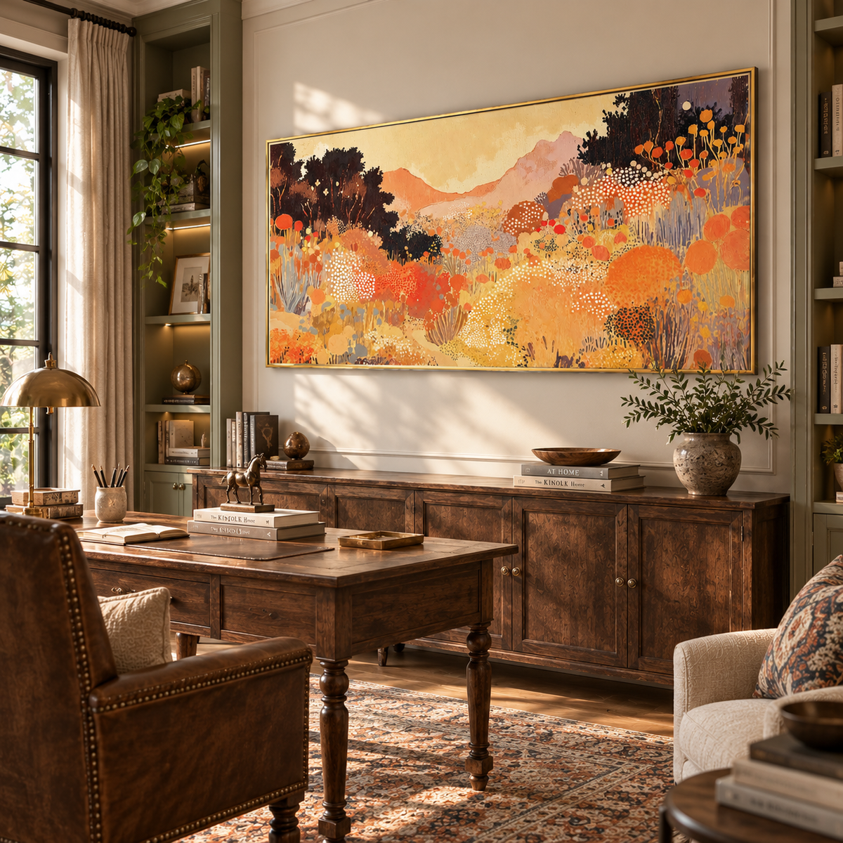 "Golden Meadow" – Post-Impressionist Warm Floral Landscape Acrylic Painting