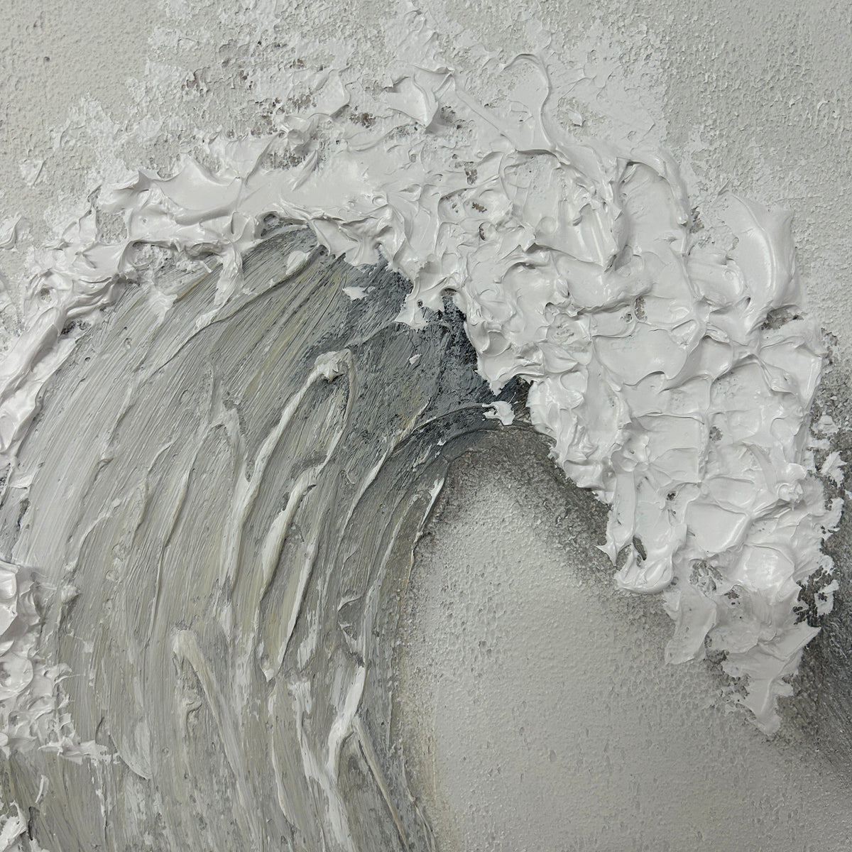"White Tide Stillness" – Wabi Sabi Wave Textured Oil Painting