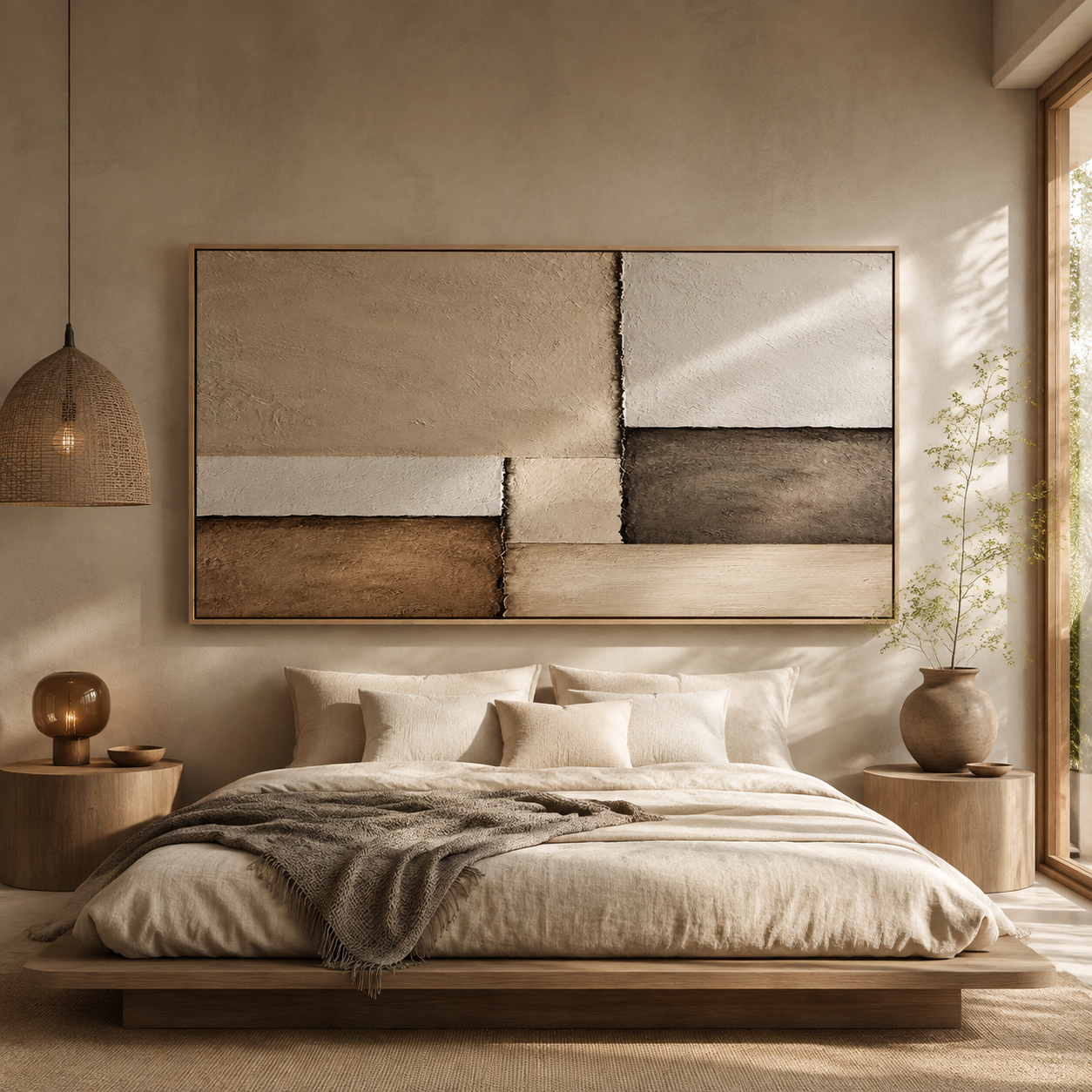 "Terra Fragments" – Wabi-Sabi Earth Tone Geometric Relief Painting