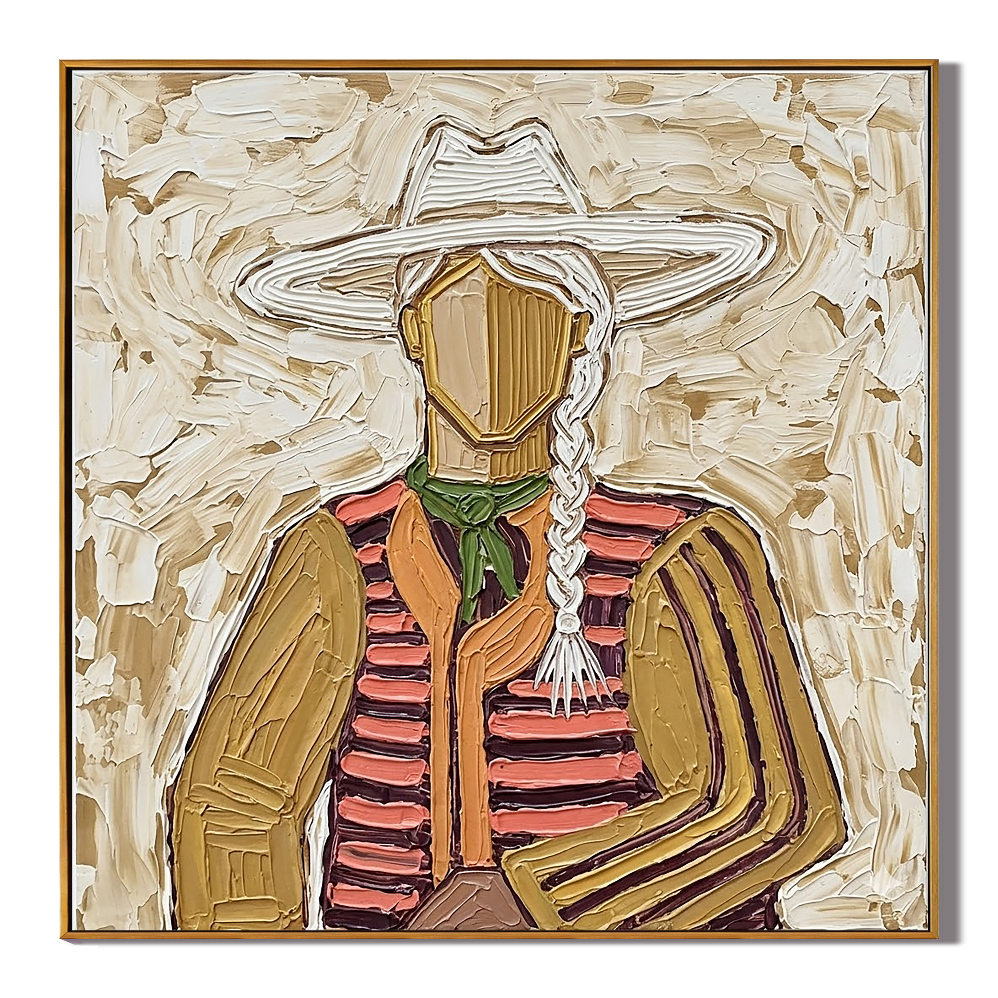 "Braided Cowgirl" – Vintage Western Woman Textured Oil Painting