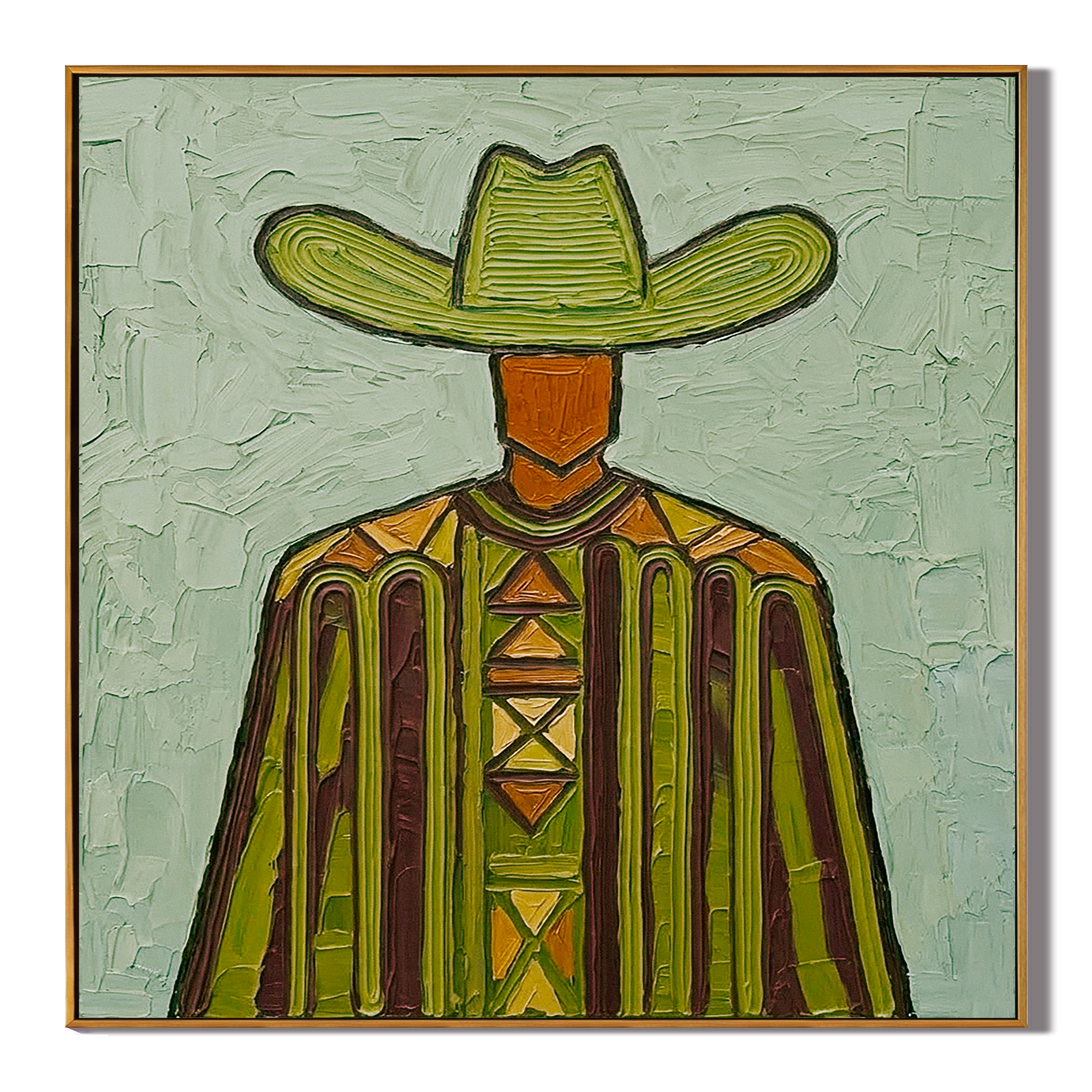 "Green Frontier" – Vintage Western Cowboy Textured Oil Painting