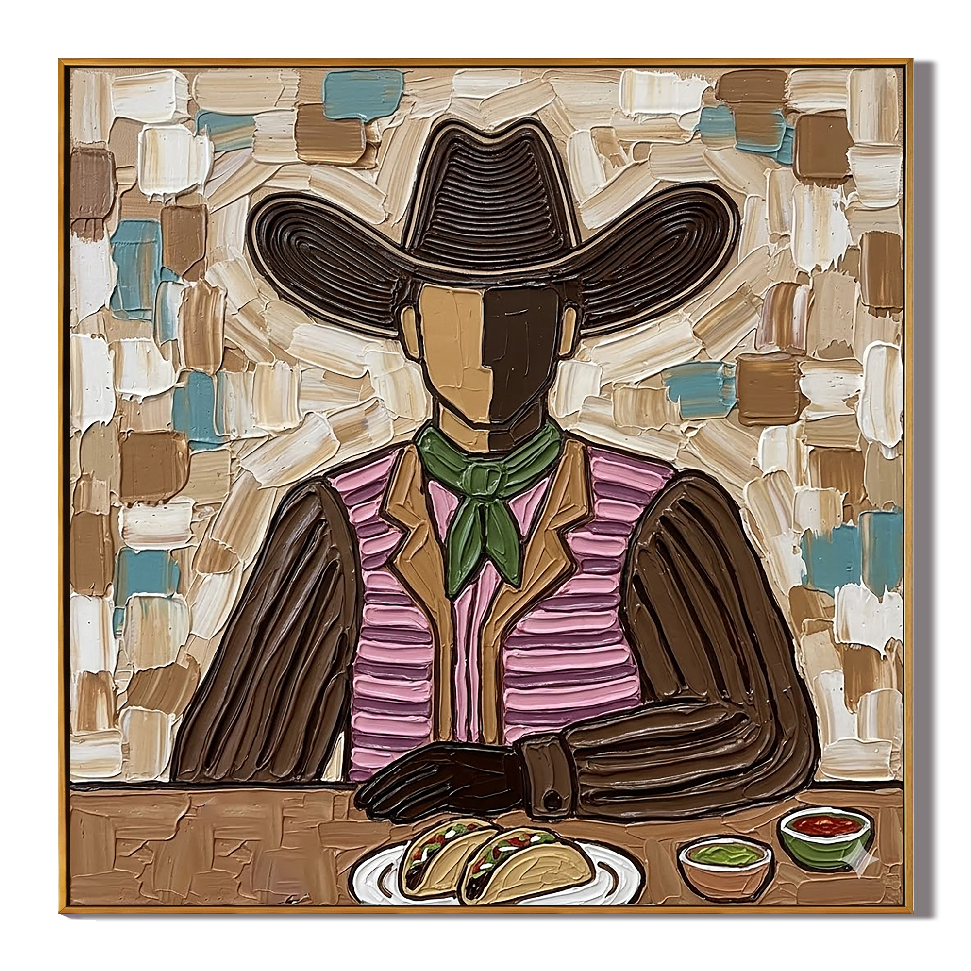 "Taco Cowboy" – Vintage Mexican Cowboy Textured Oil Painting