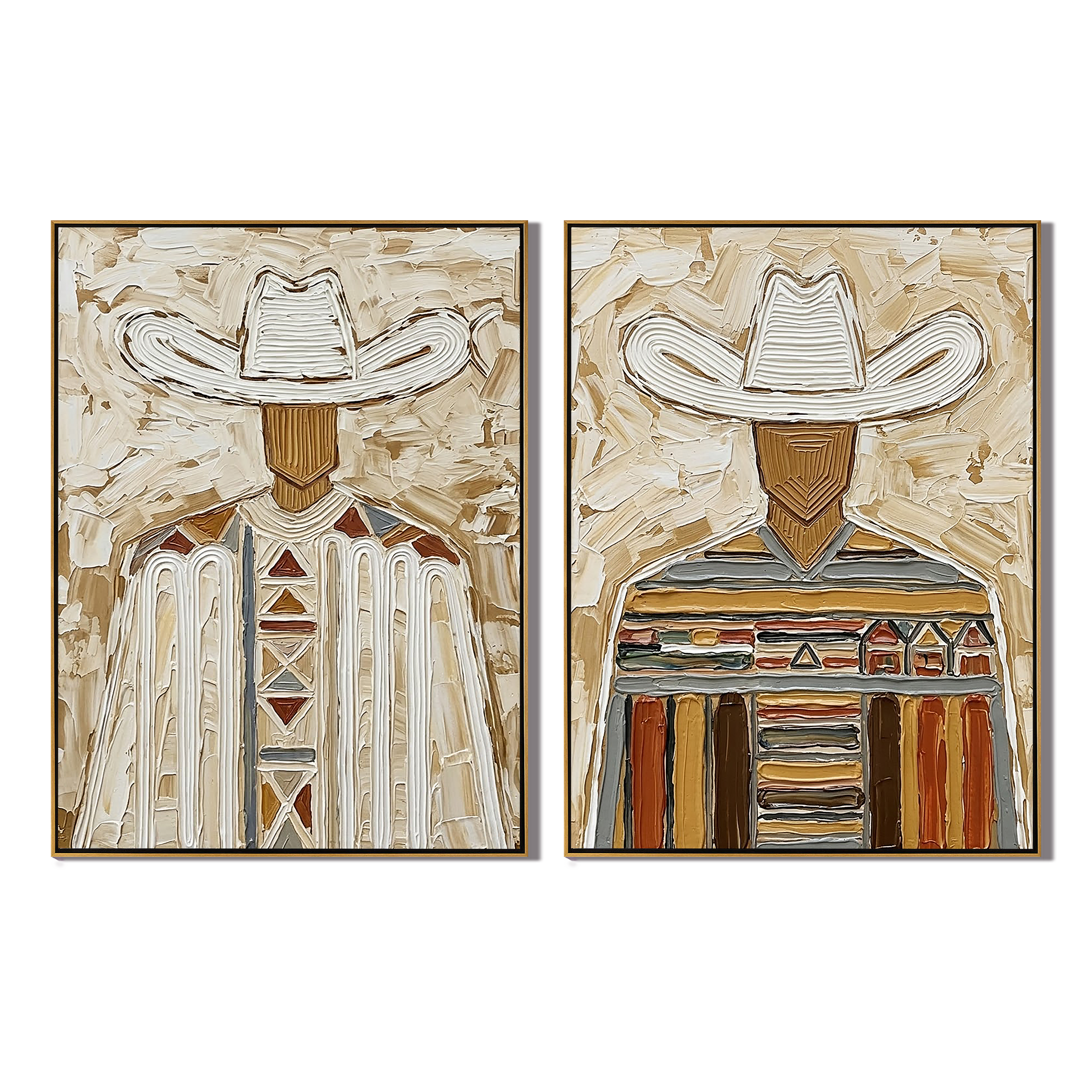 “Desert Guardians” – Textured Western Cowboy Oil Painting Set