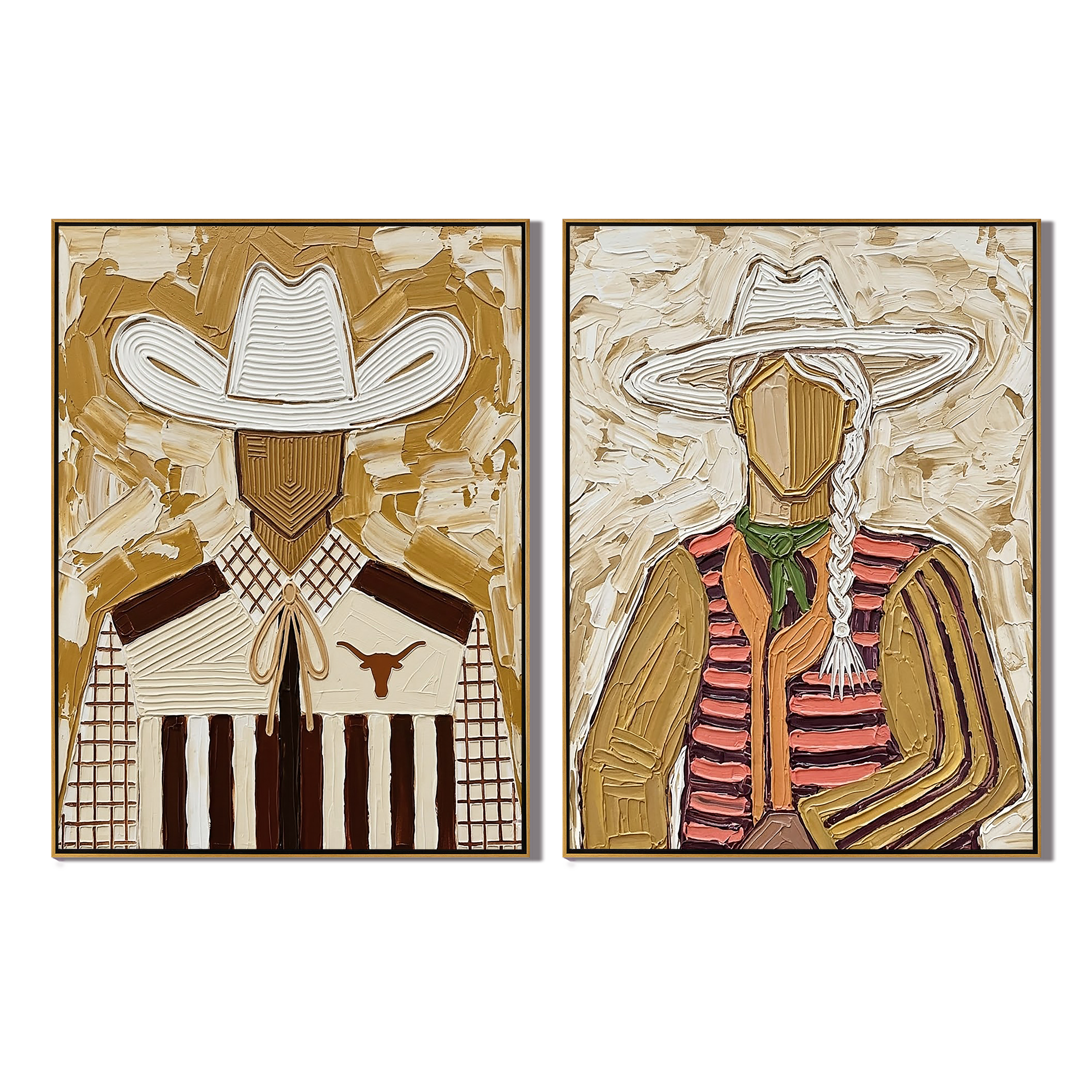 “Prairie Spirits” – Textured Southwestern Cowboy Oil Painting Set