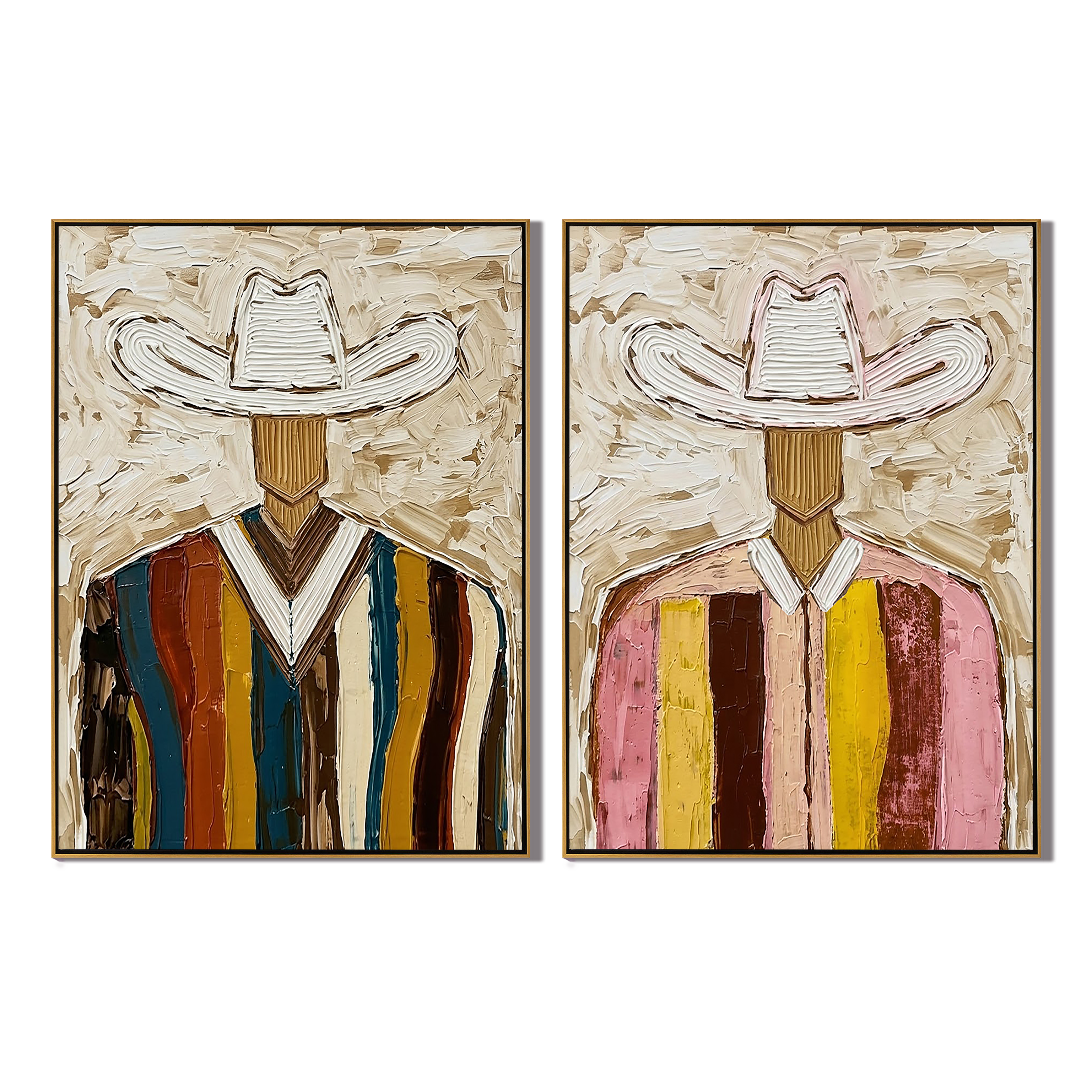 “Striped Frontier” – Colorful Western Cowboy Oil Painting Set