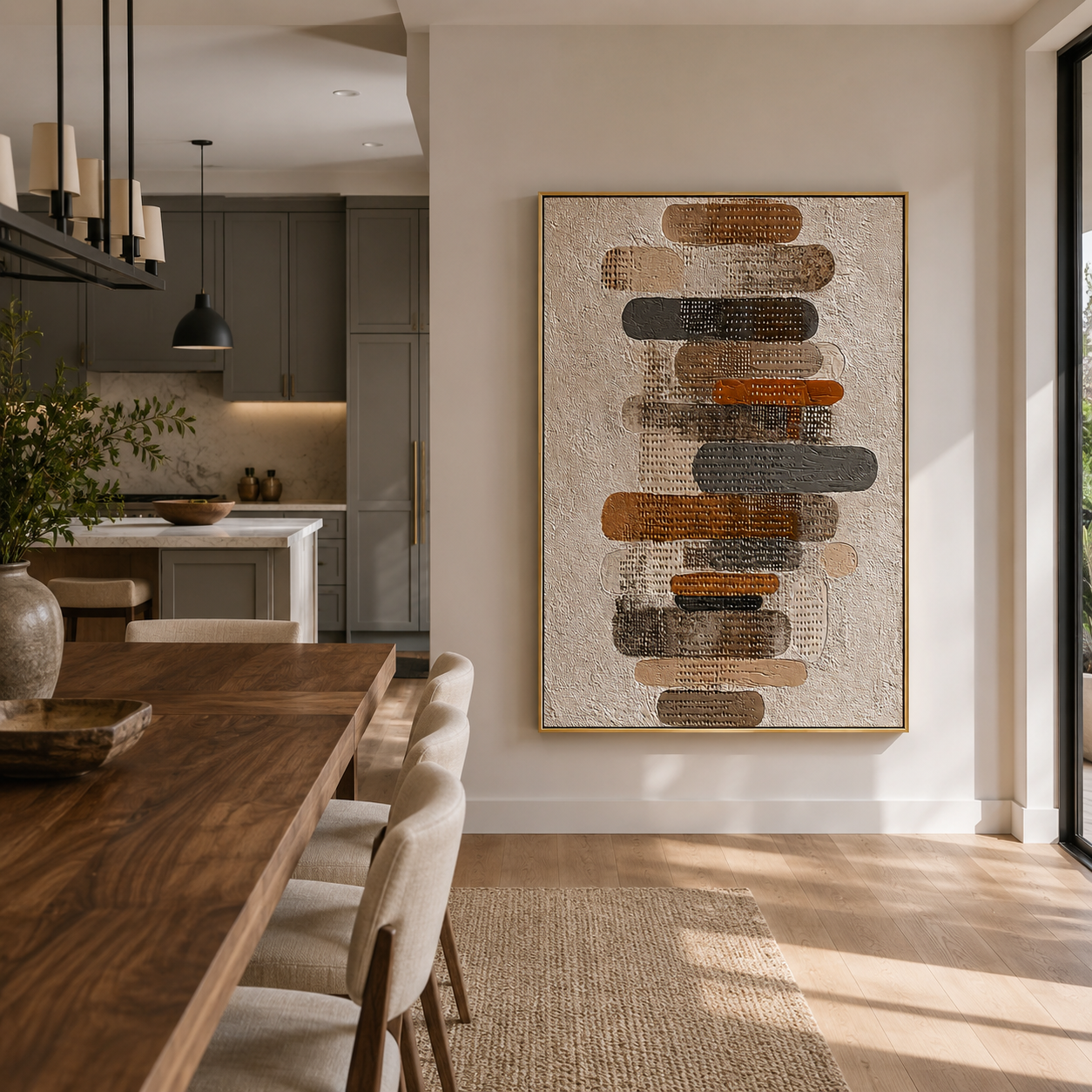 “Stacked Silence” – Neutral Geometric Wabi Sabi Impasto Oil Painting