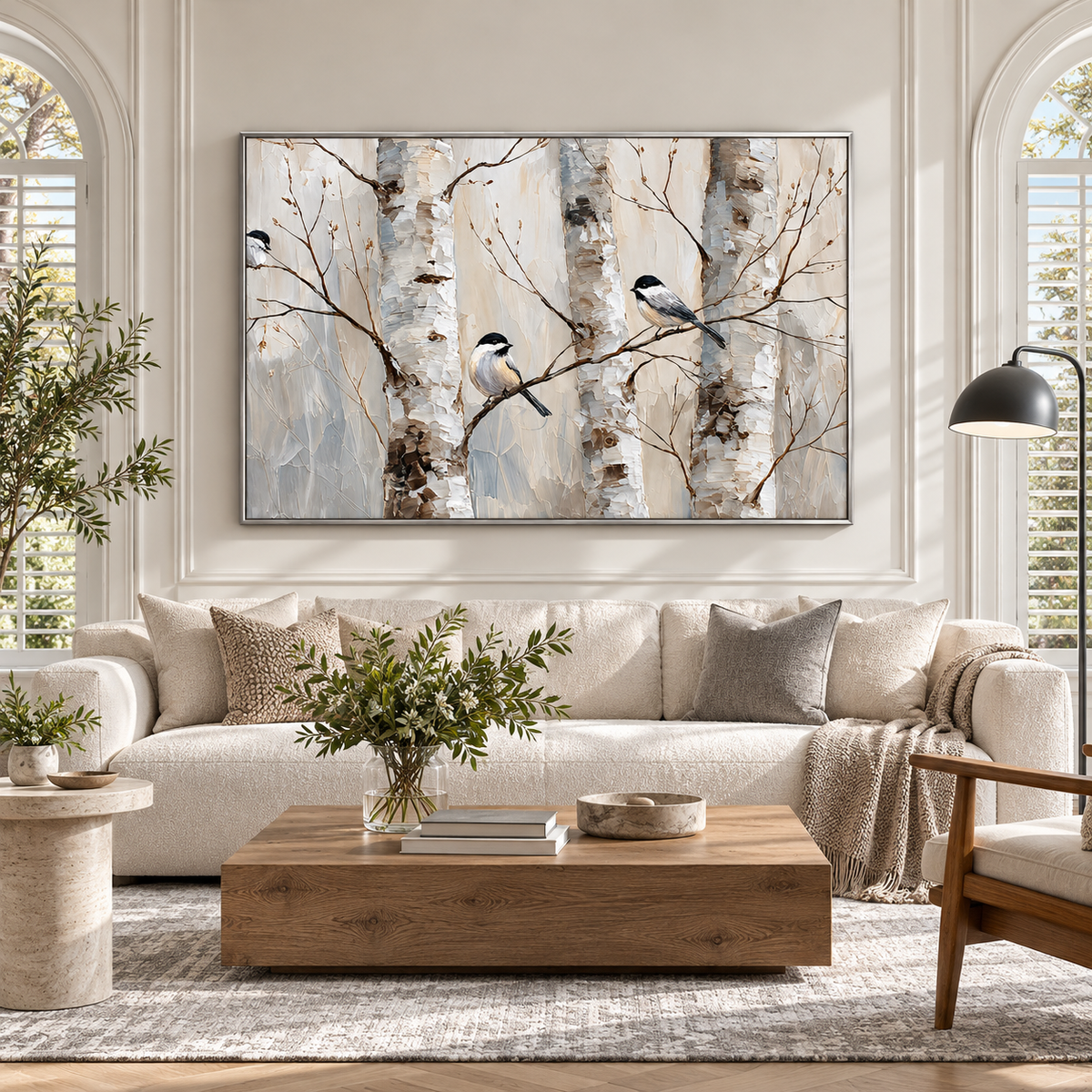 "Winter Serenity" – Minimalist Birch Forest Impasto Oil Painting