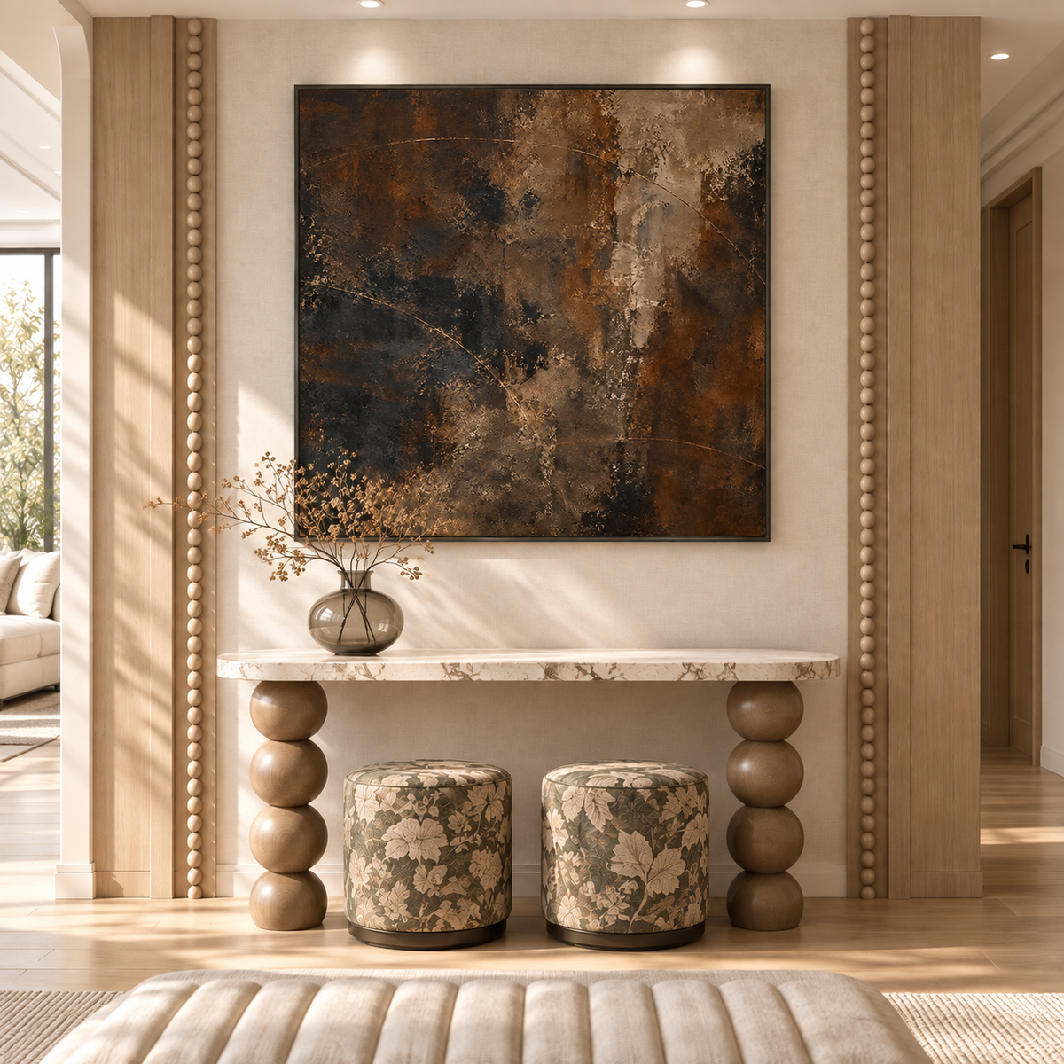 "Timeless Orbit" – Wabi-Sabi Dark Earth Tone Minimalist Acrylic Painting