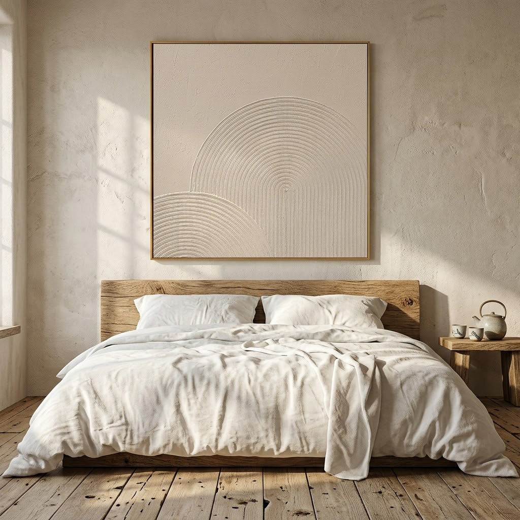 "Arched Stillness" – Wabi Sabi Cream Geometric Textured Painting