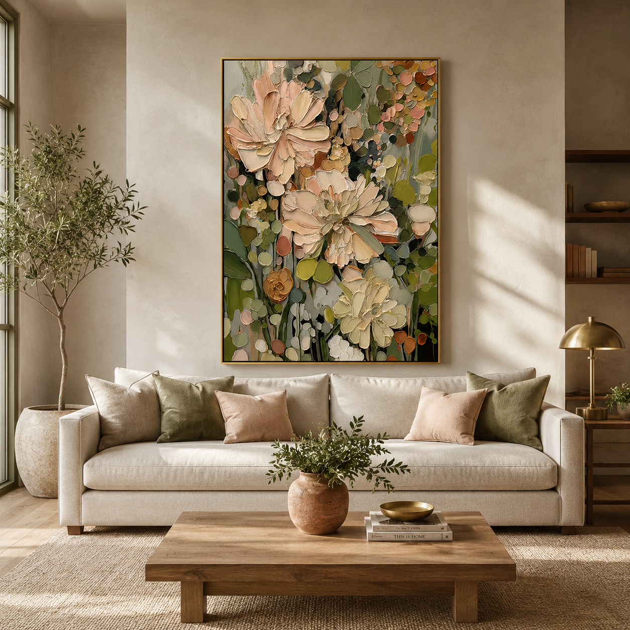"Blossom Reverie" – Textured Floral Oil Painting in Soft Pink and Green