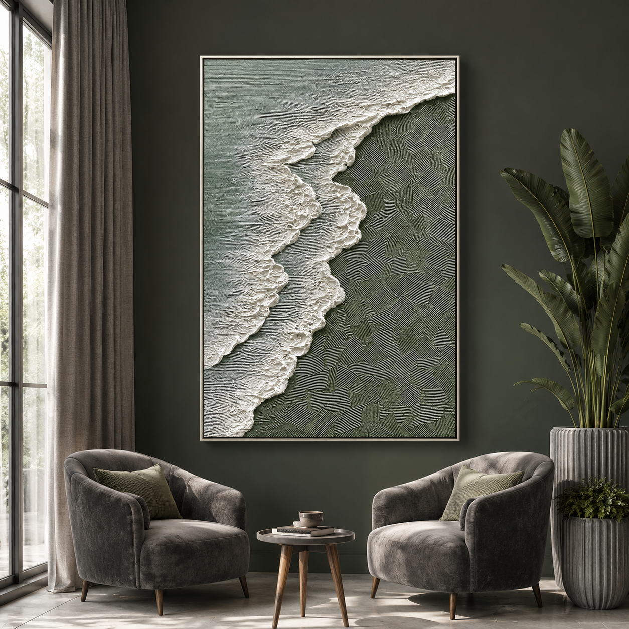 "Coastal Echoes" – Textured Ocean Shoreline Abstract Painting