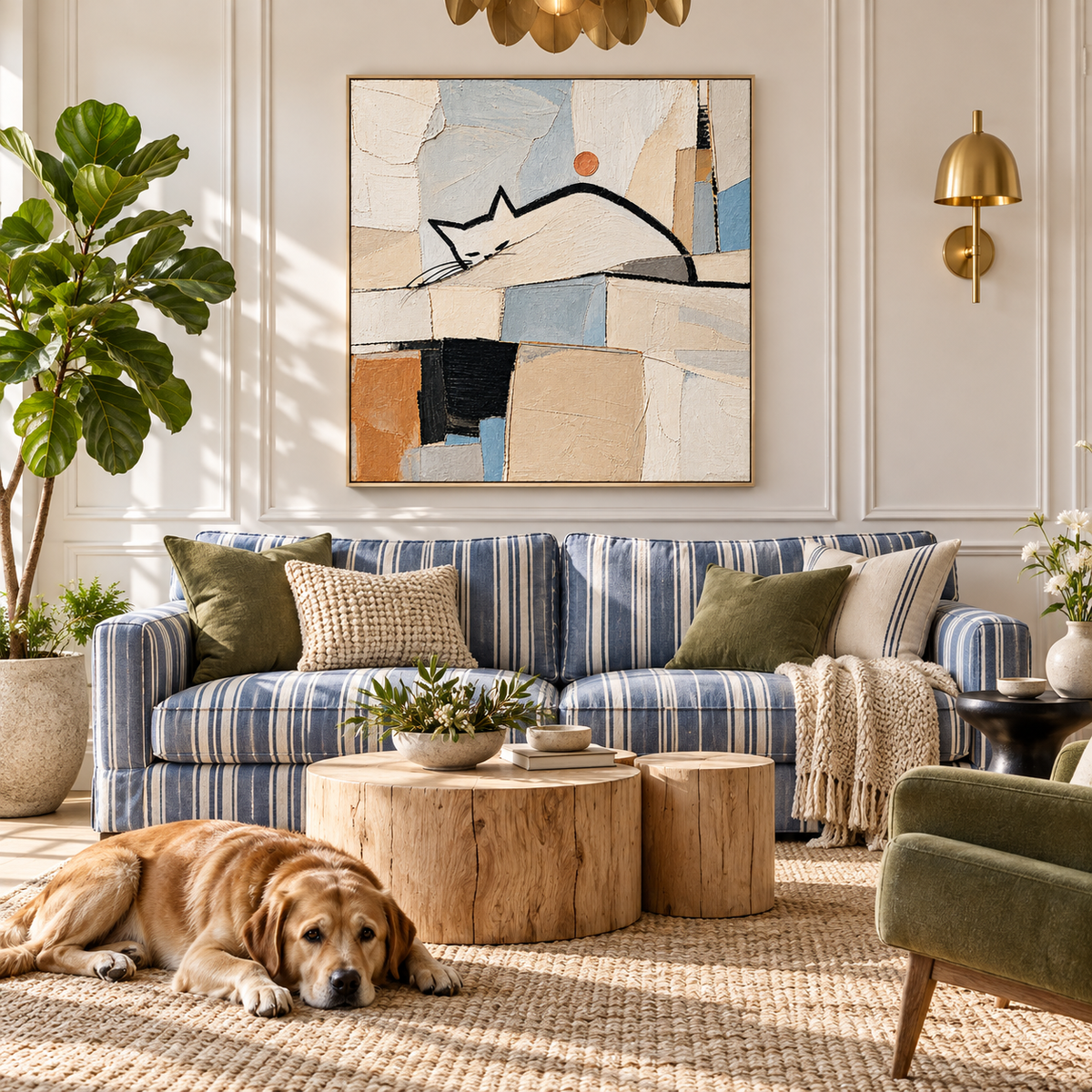 "Feline Slumber" – Modern Minimalist Geometric Abstract Oil Painting