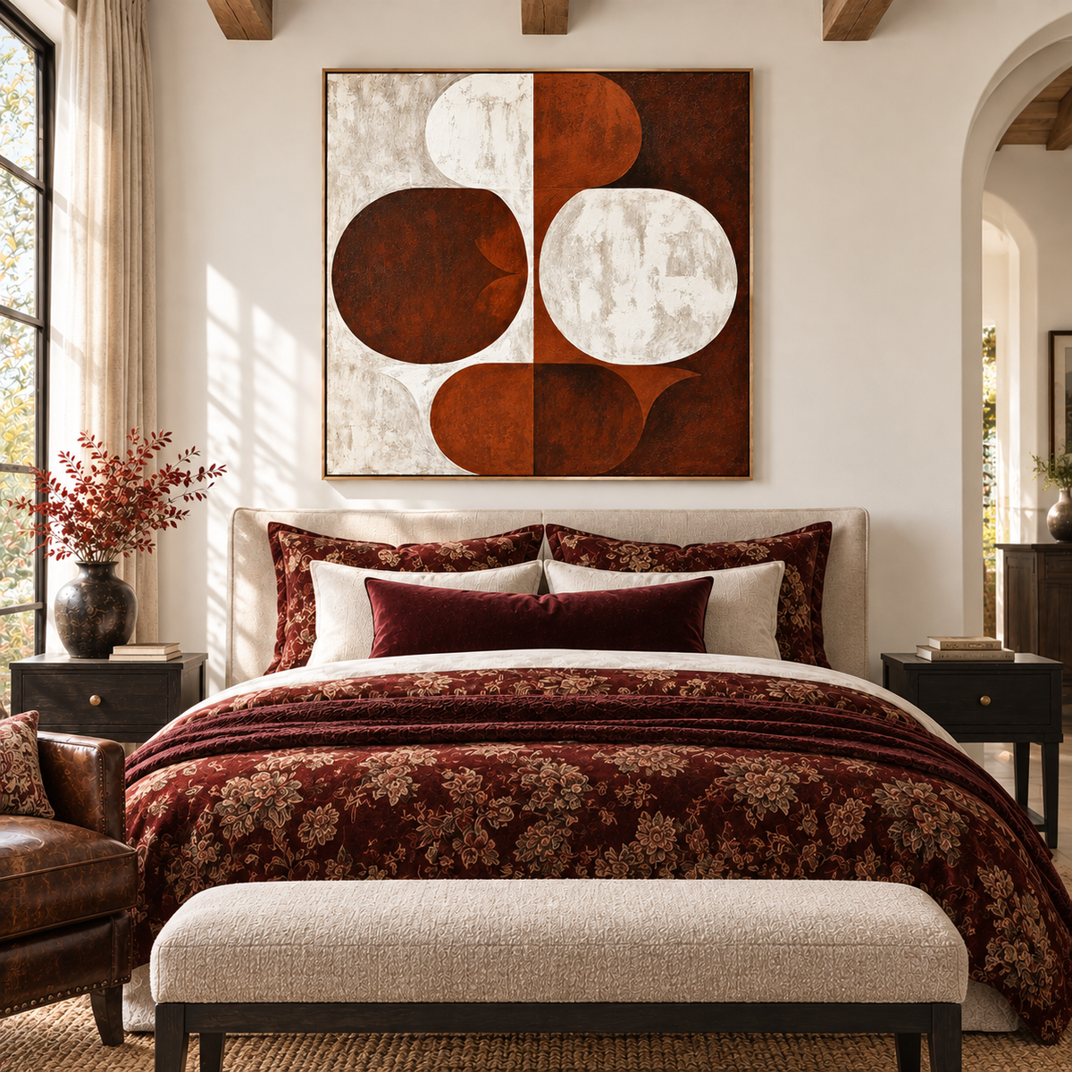"Dual Equilibrium" – Mid-Century Terracotta Geometric Abstract Acrylic Painting