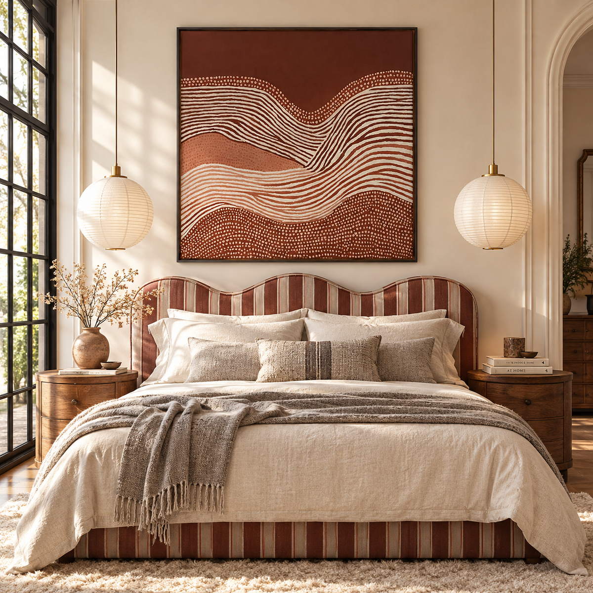 "Whispering Dunes" – Wabi-Sabi Terracotta Organic Line Art Acrylic Painting