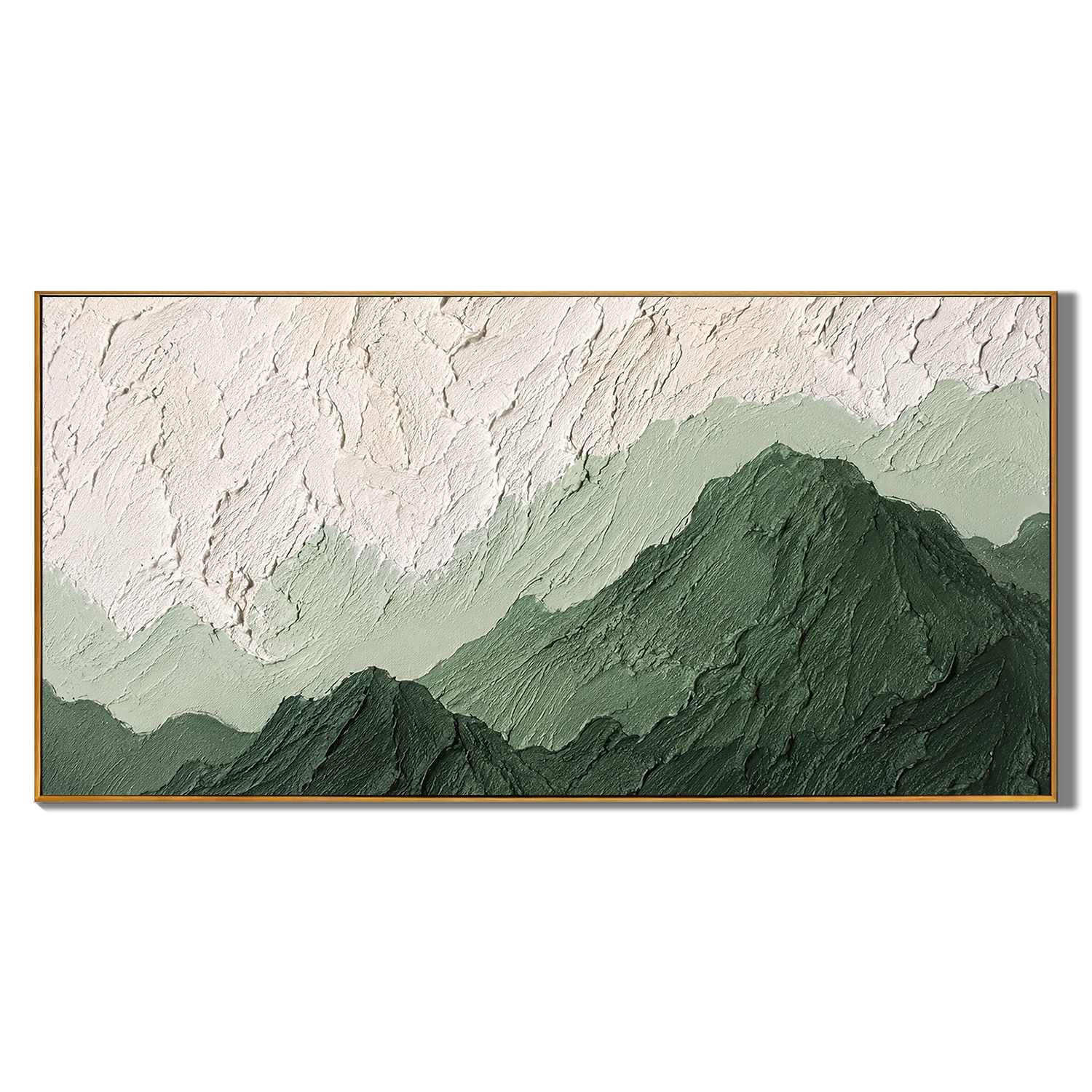 “Verdant Stillness” – Green Mountain Wabi Sabi Impasto Oil Painting