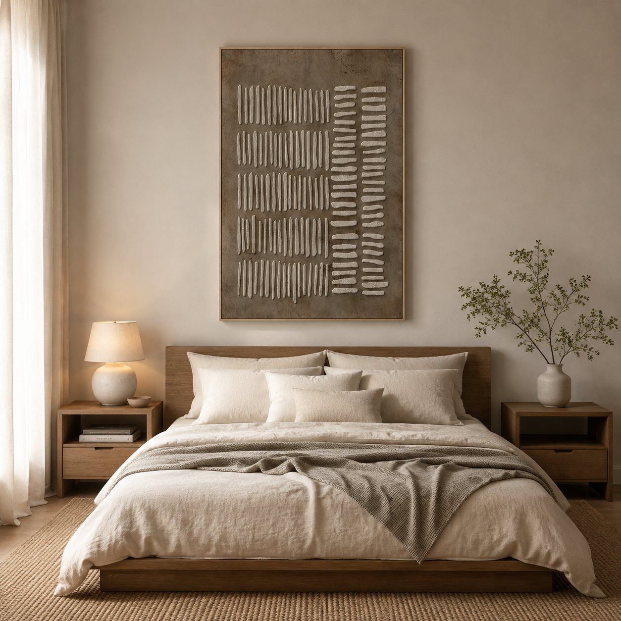 "Tranquil Harmony" – Wabi-Sabi Earth Tone Abstract Relief Painting