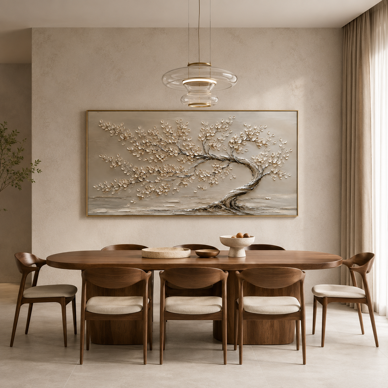 "Windswept Serenity" – Wabi-Sabi Neutral Textured Tree Oil Painting