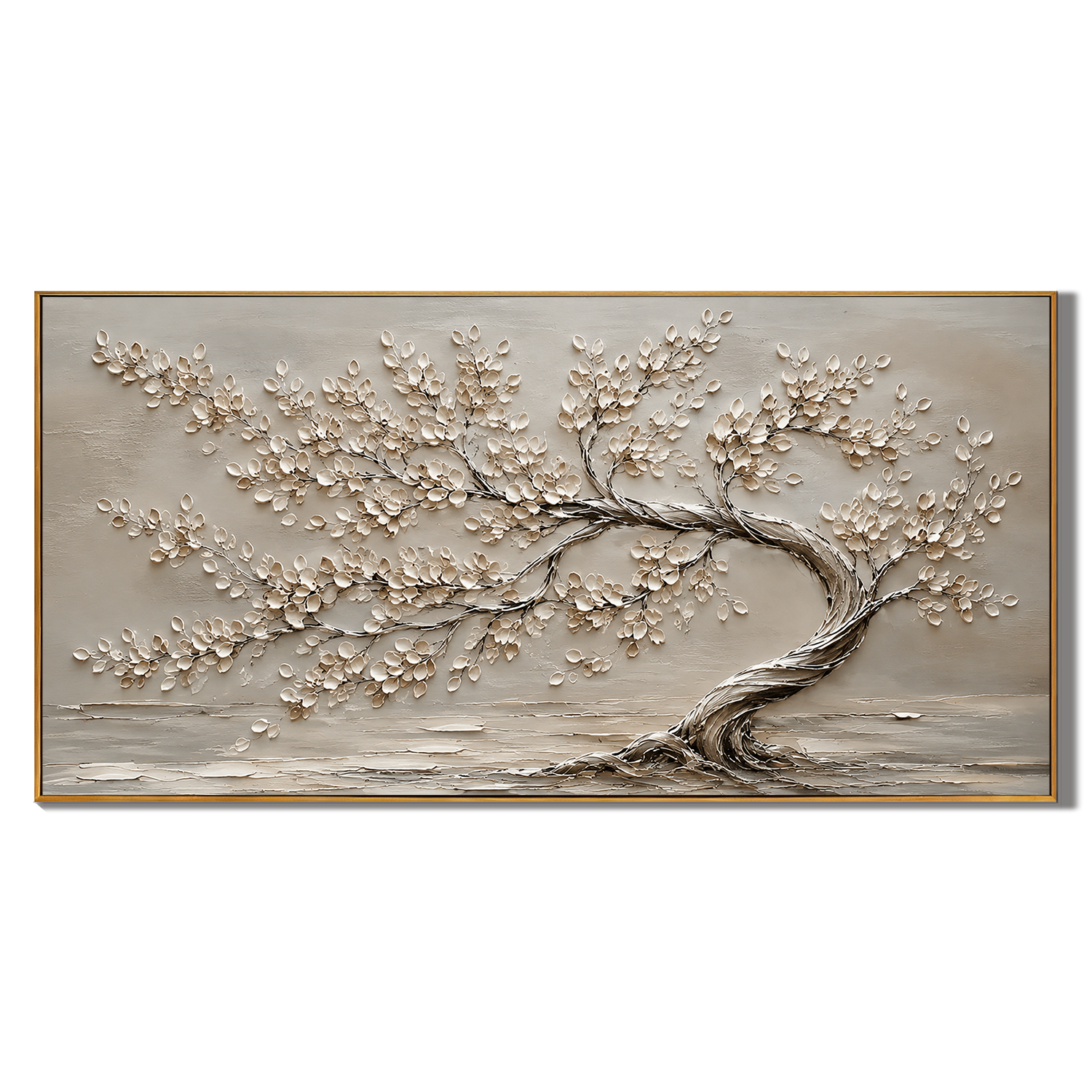 "Windswept Serenity" – Wabi-Sabi Neutral Textured Tree Oil Painting